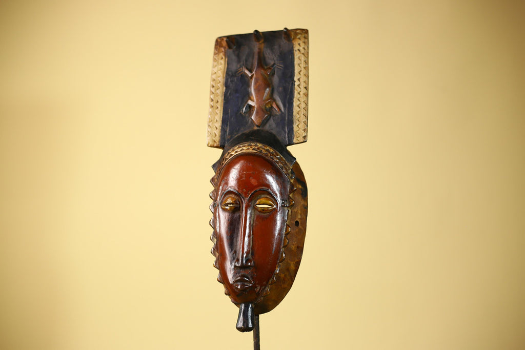 Wooden African Mask Baule Tribal Art Vintage Carved African Wall Art-G6098