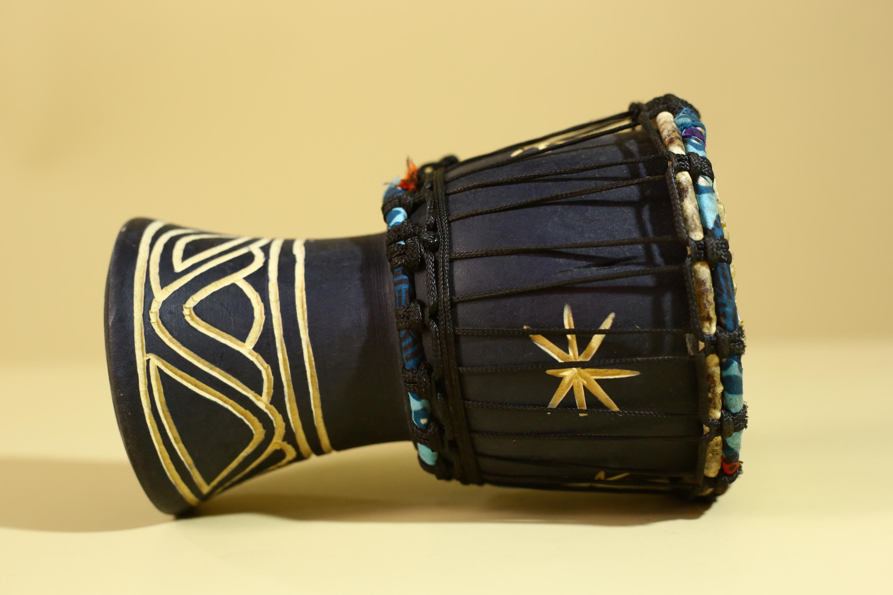 African Wooden Djembe Drum -Tribal Art Hand Carved African Decor-G6197