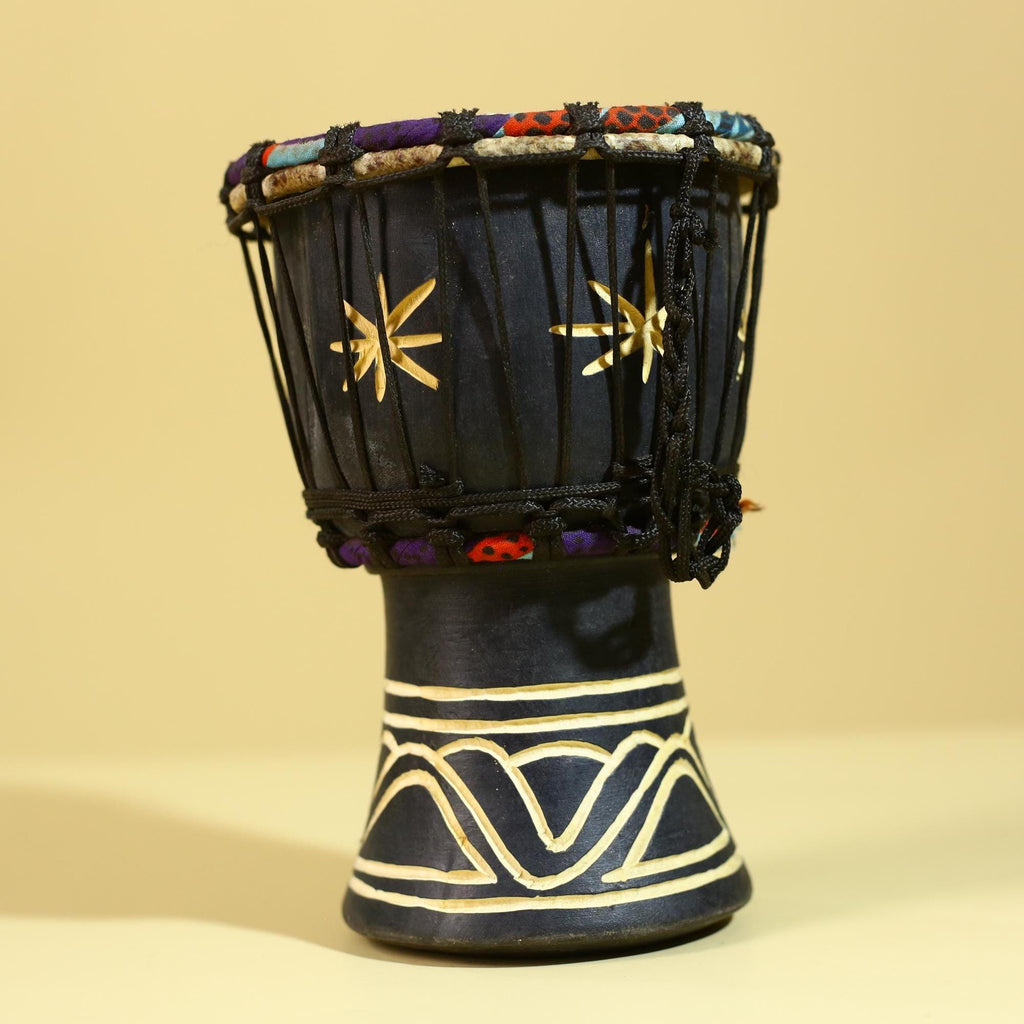 African Wooden Djembe Drum -Tribal Art Hand Carved African Decor-G6197