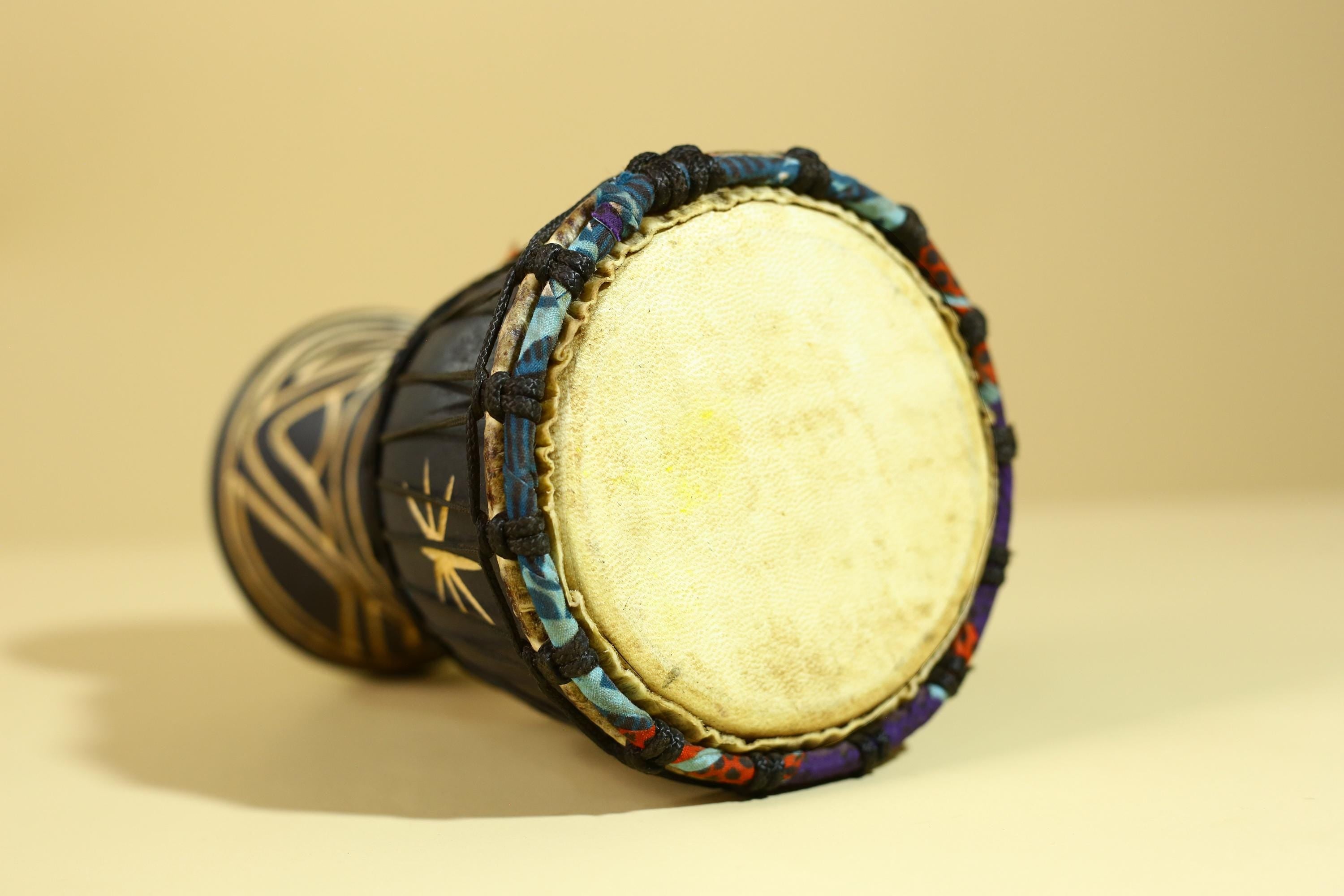 African Wooden Djembe Drum -Tribal Art Hand Carved African Decor-G6197