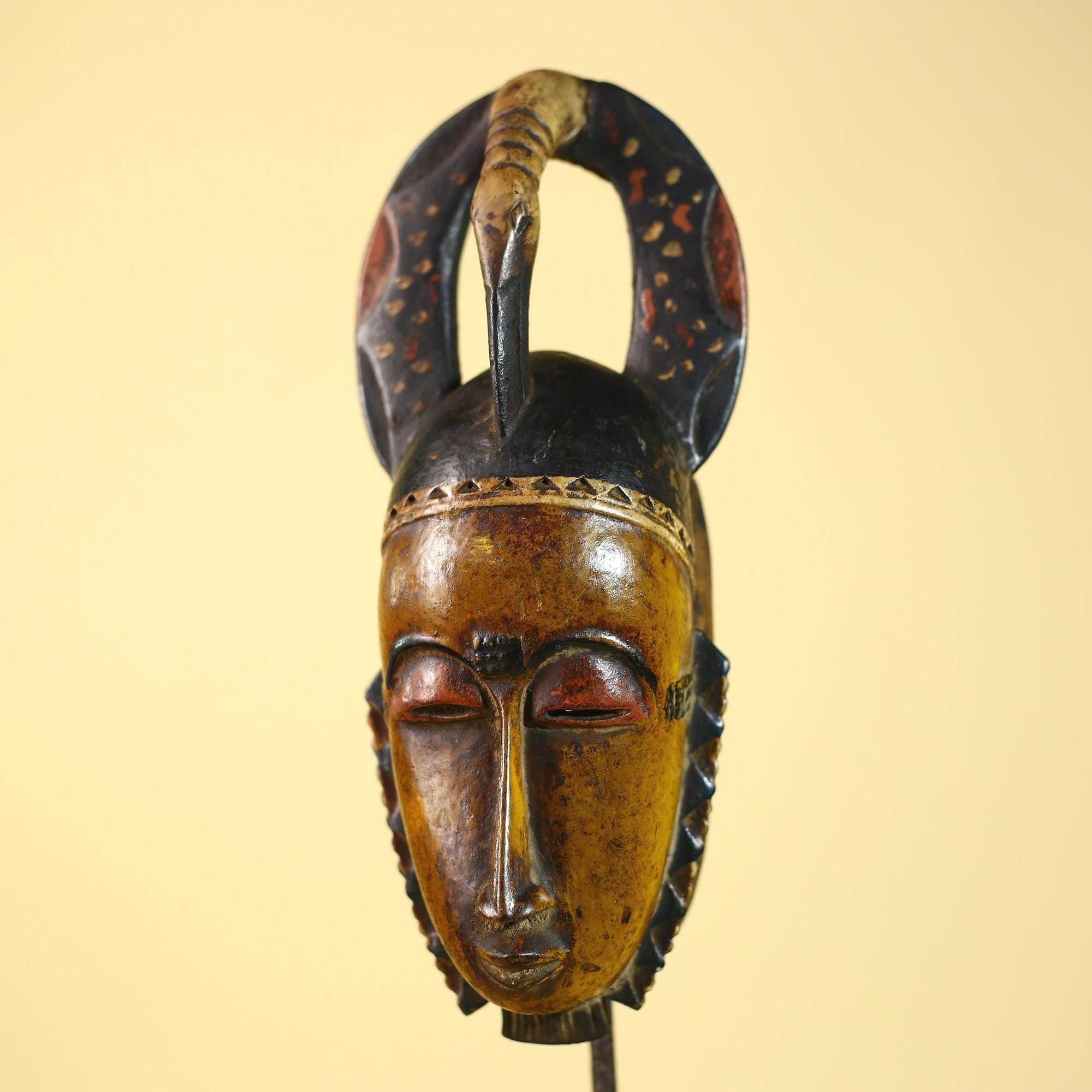 Handmade African Wooden Mask Baule Tribal Art Vintage Wall Decor-G6100
