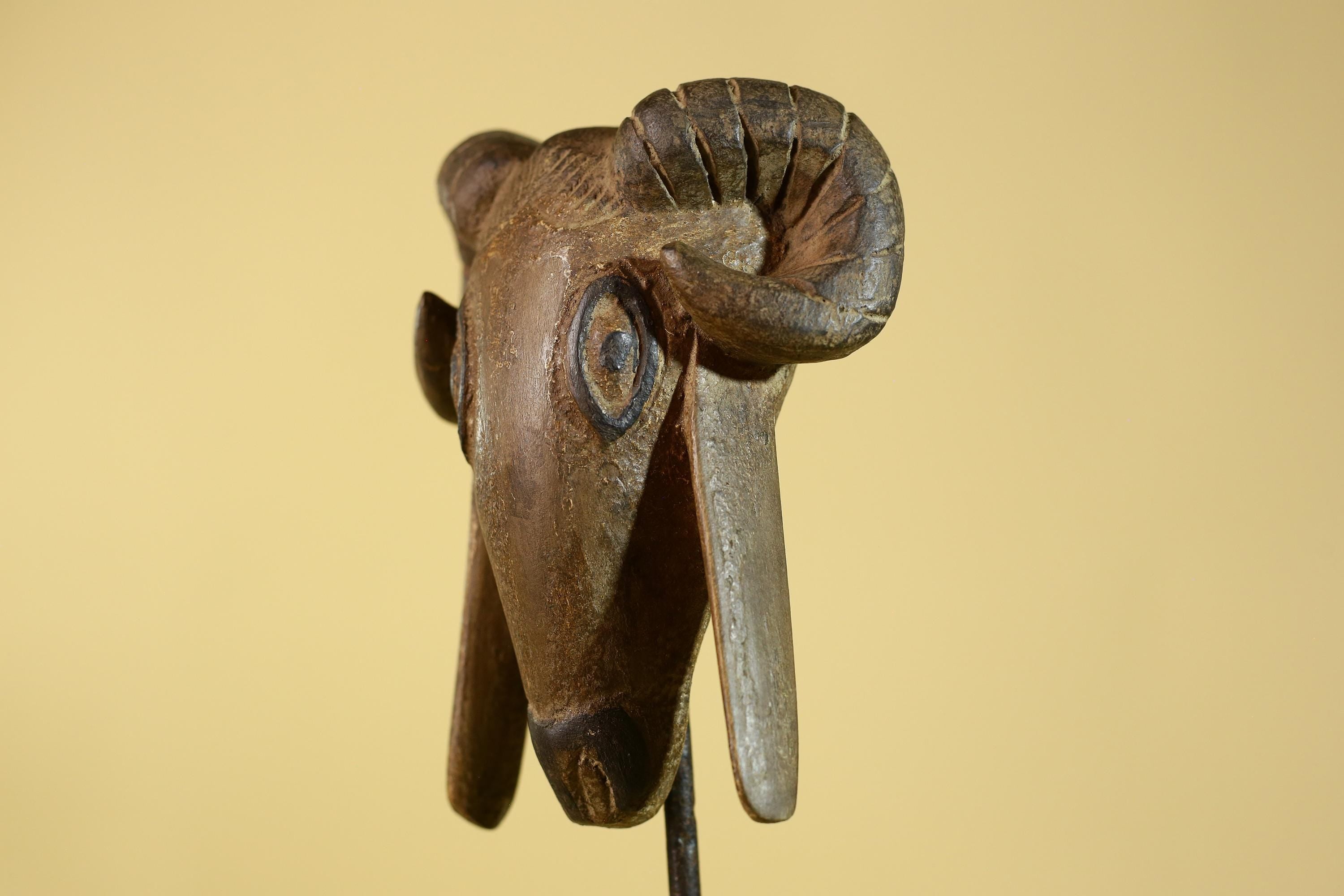 Antique African Wooden Ram Mask- Head Tribal Animal Art Carved Decor-G6199