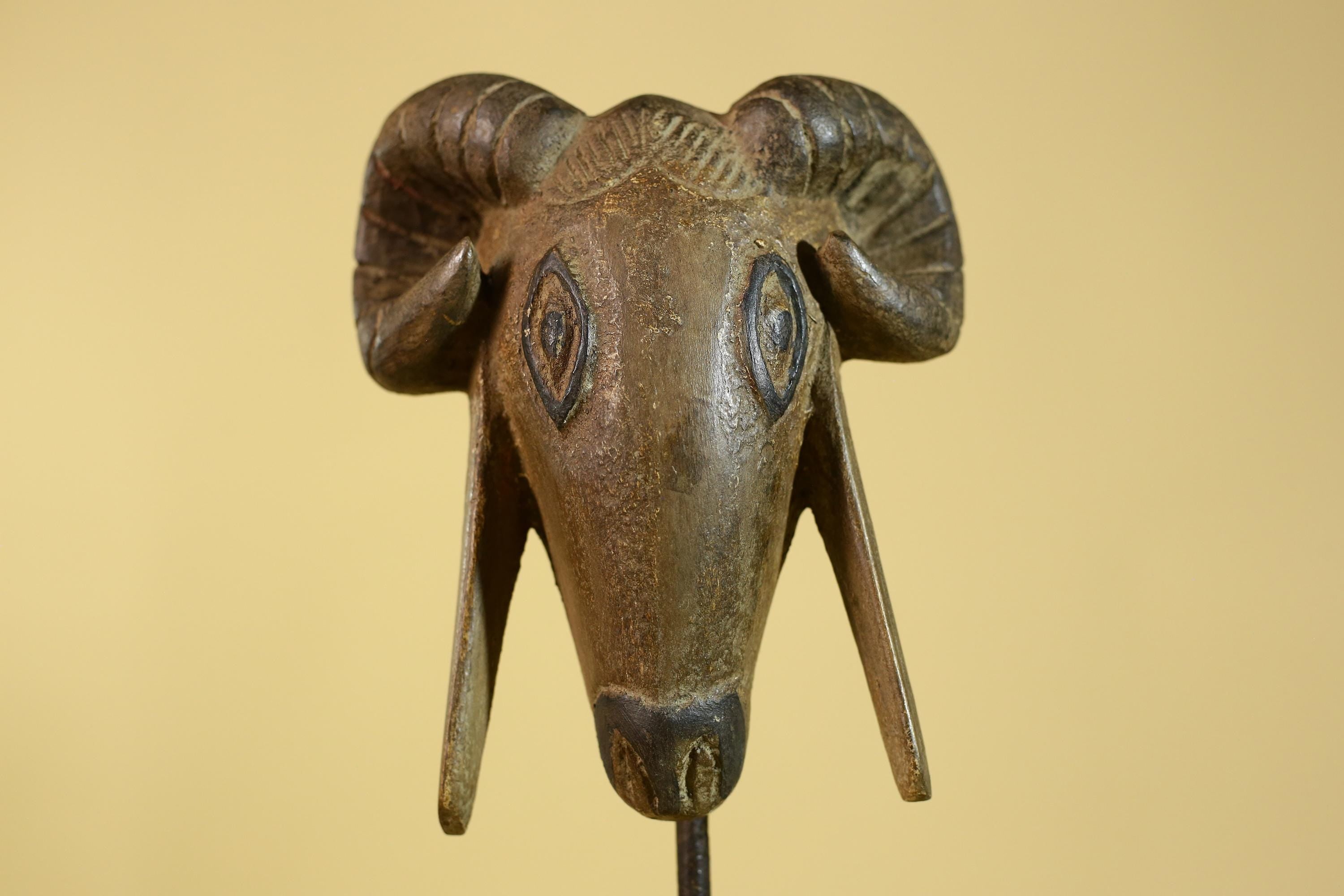 Antique African Wooden Ram Mask- Head Tribal Animal Art Carved Decor-G6199