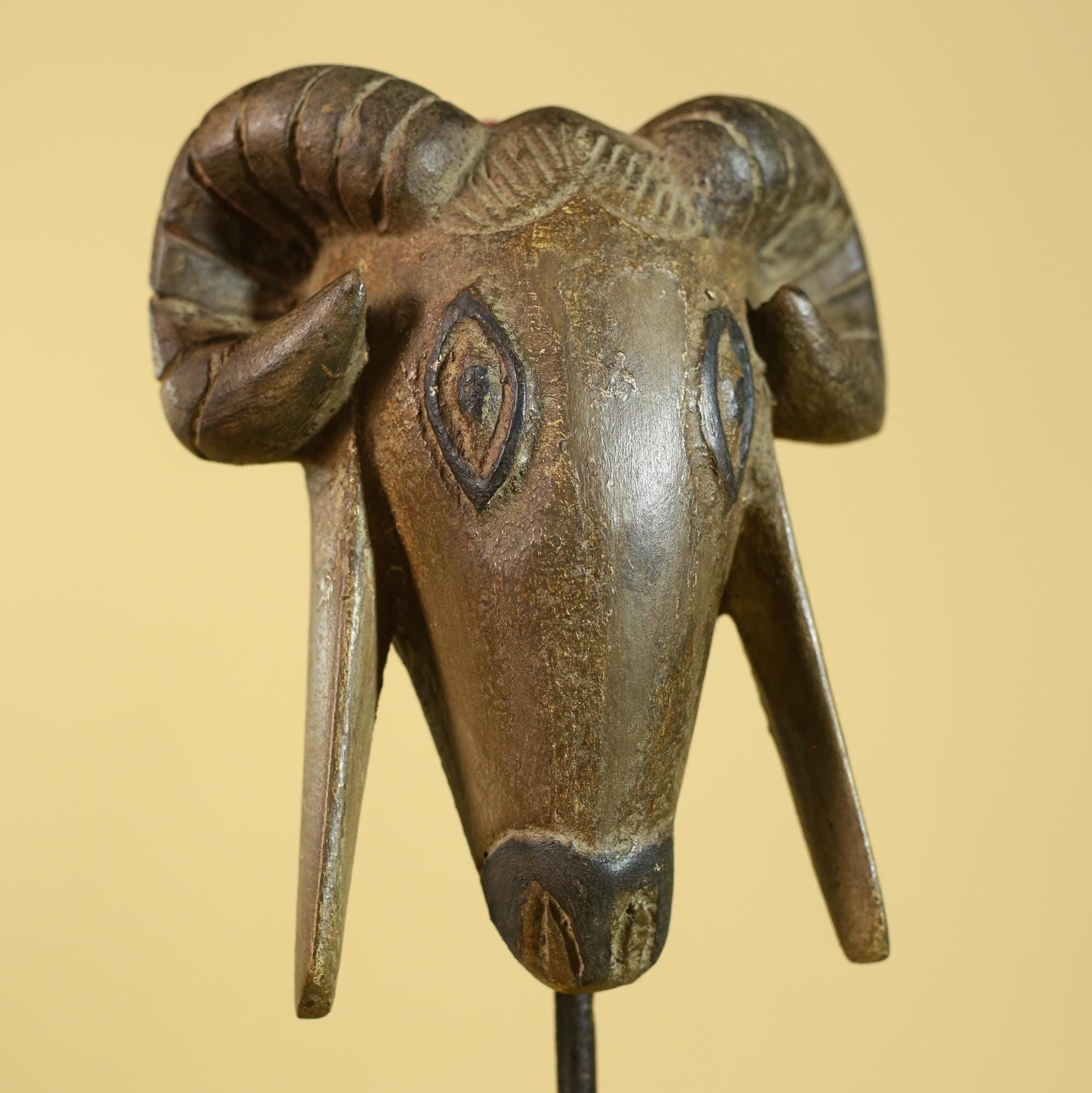 Antique African Wooden Ram Mask- Head Tribal Animal Art Carved Decor-G6199