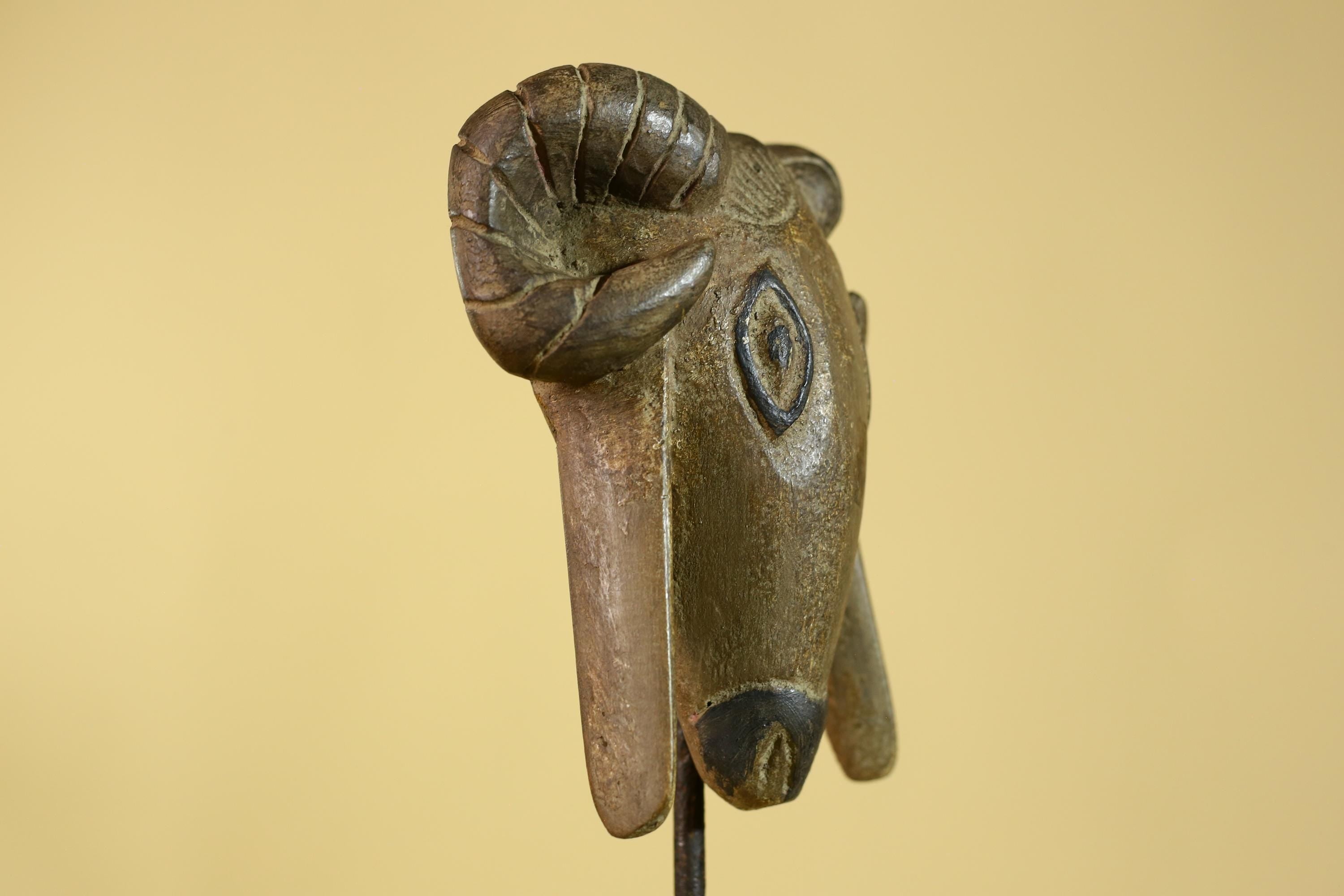Antique African Wooden Ram Mask- Head Tribal Animal Art Carved Decor-G6199