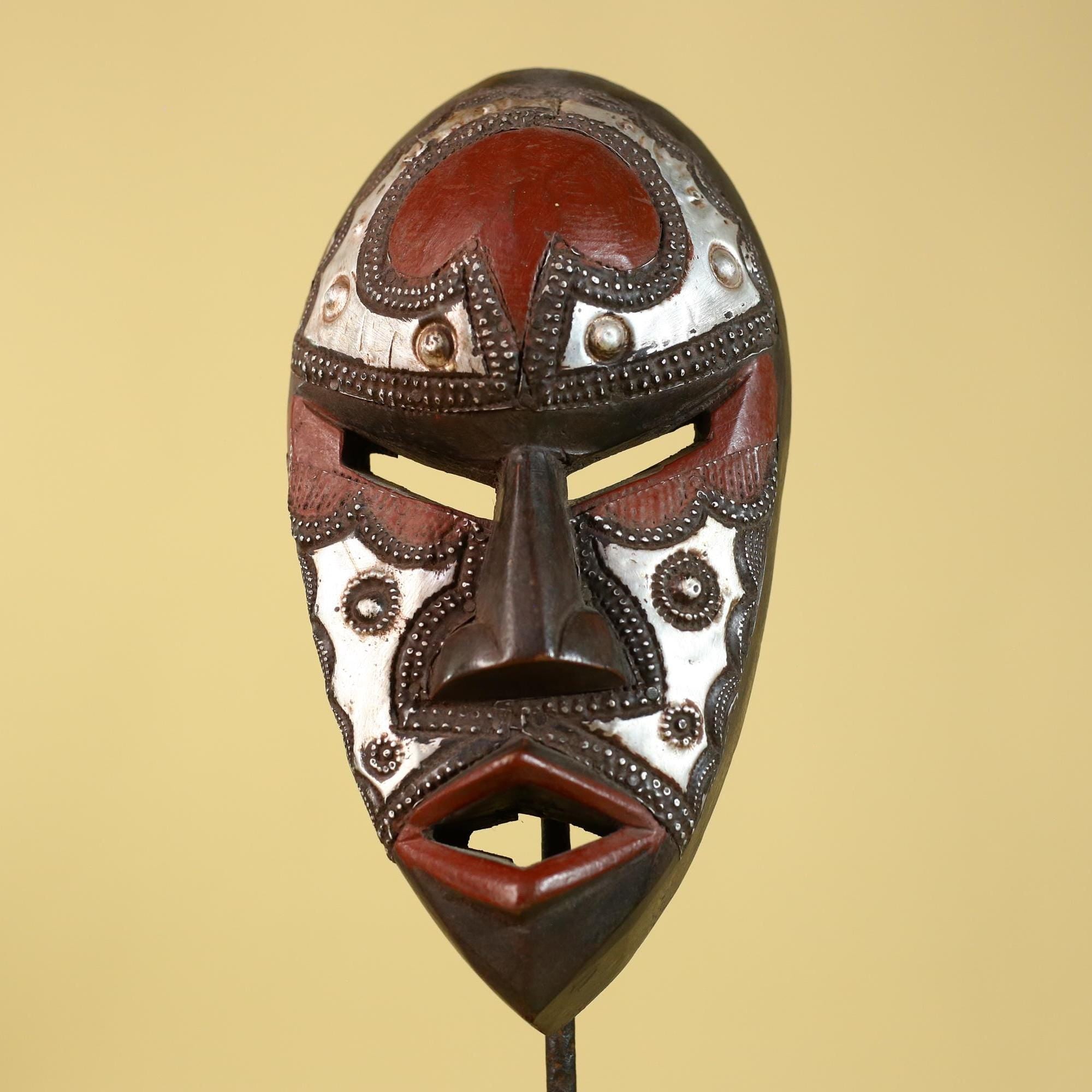 African Mask Tribal Wooden Mask- Wall Art Hand Carved Ceremonial Mask-G6201