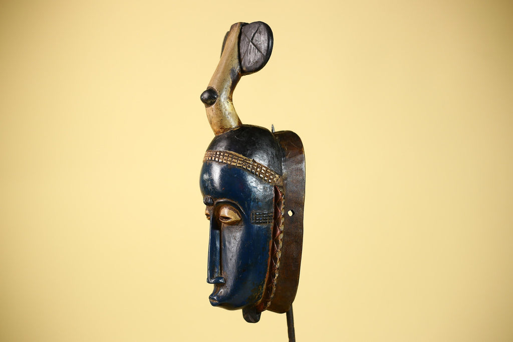 African Mask Wooden Art Baule Tribal Wall Vintage Handmade-G6104