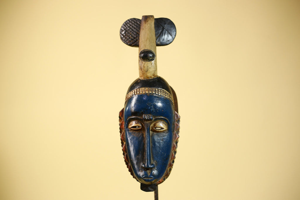 African Mask Wooden Art Baule Tribal Wall Vintage Handmade-G6104