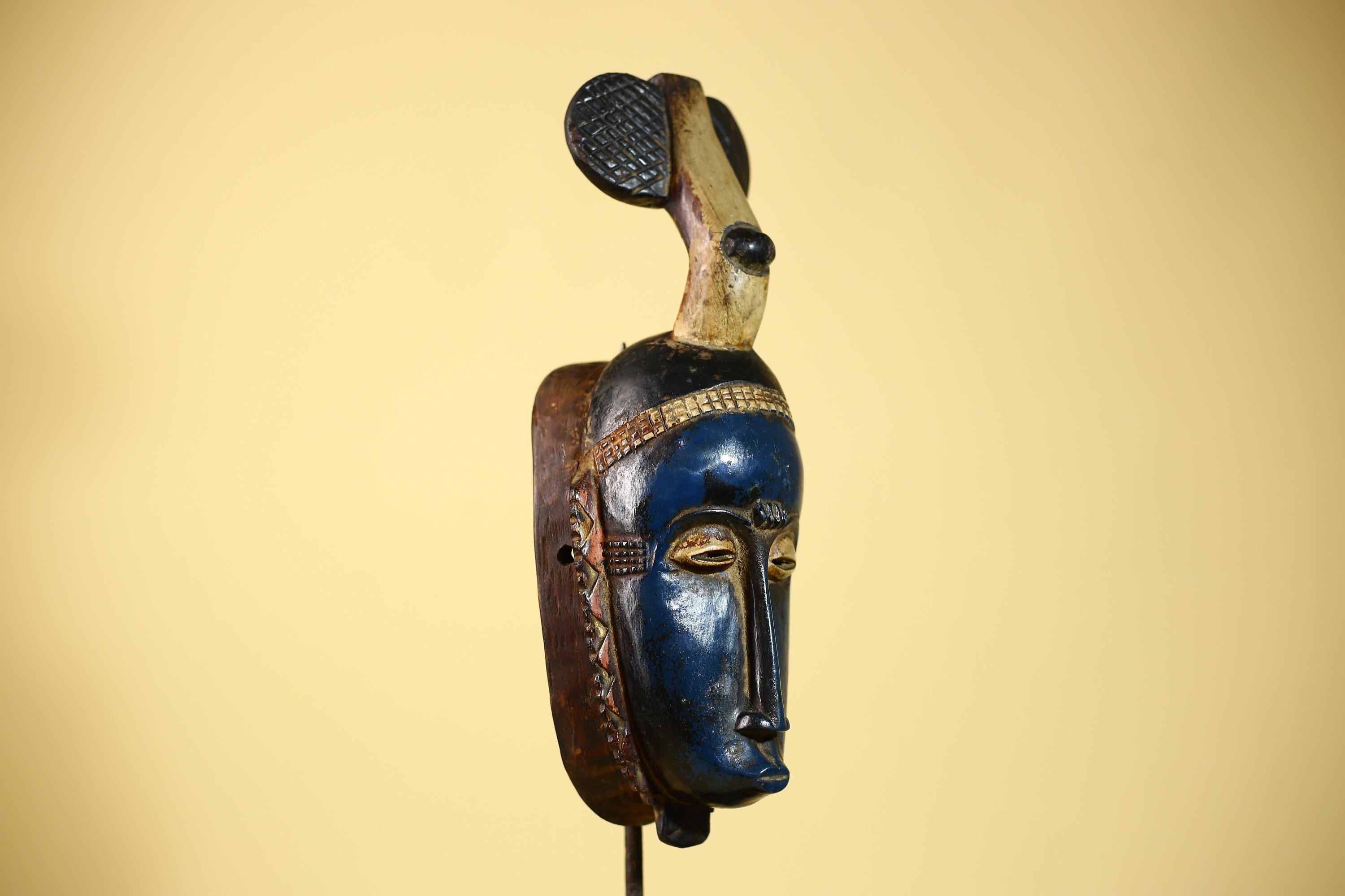 African Mask Wooden Art Baule Tribal Wall Vintage Handmade-G6104