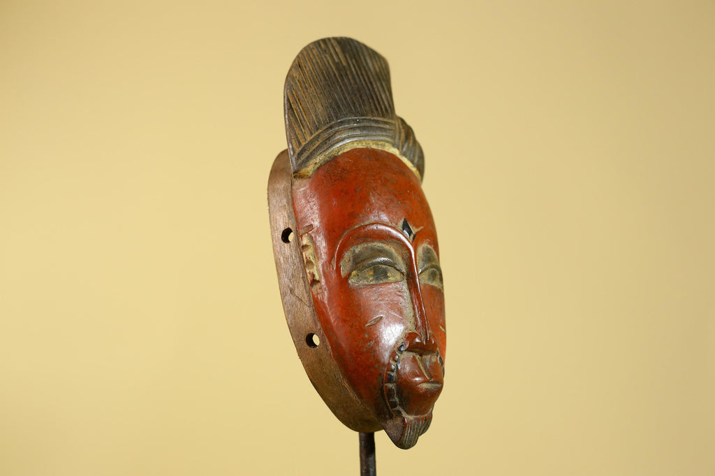 Hand Carved African Mask in Baule Style – Wooden Tribal Wall Art-G6203