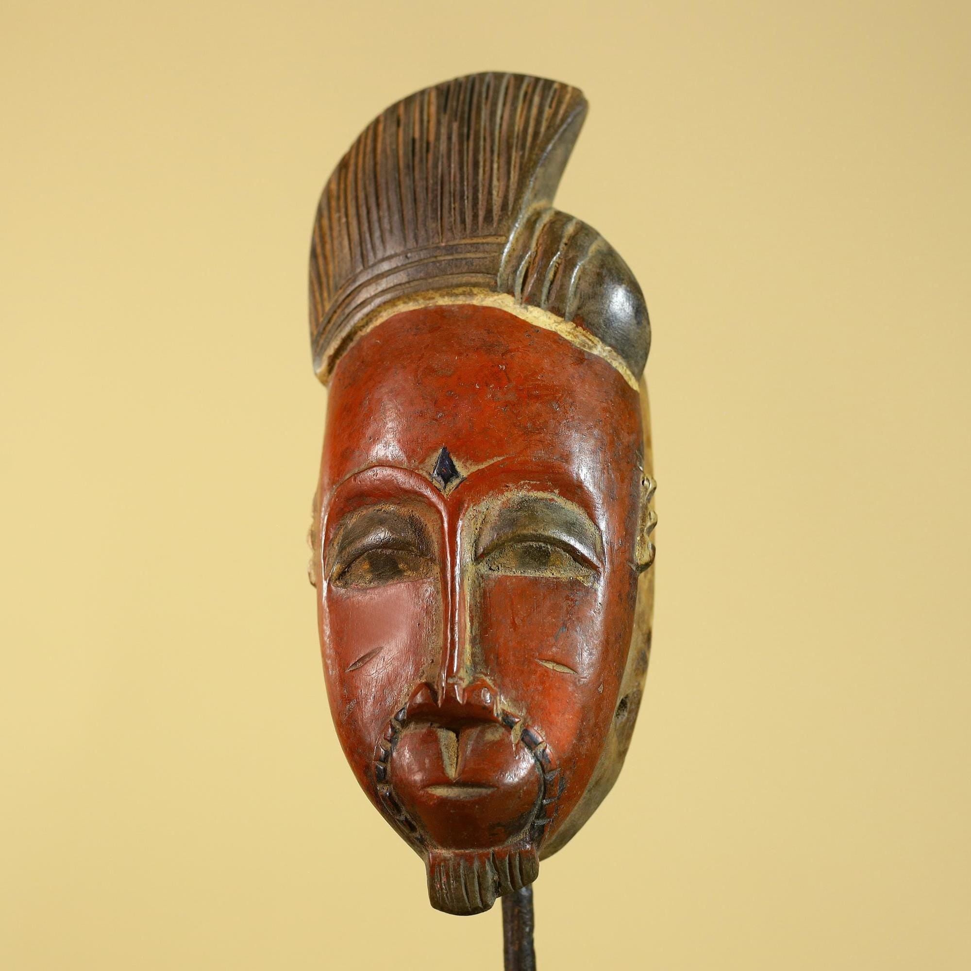 Hand Carved African Mask in Baule Style – Wooden Tribal Wall Art-G6203