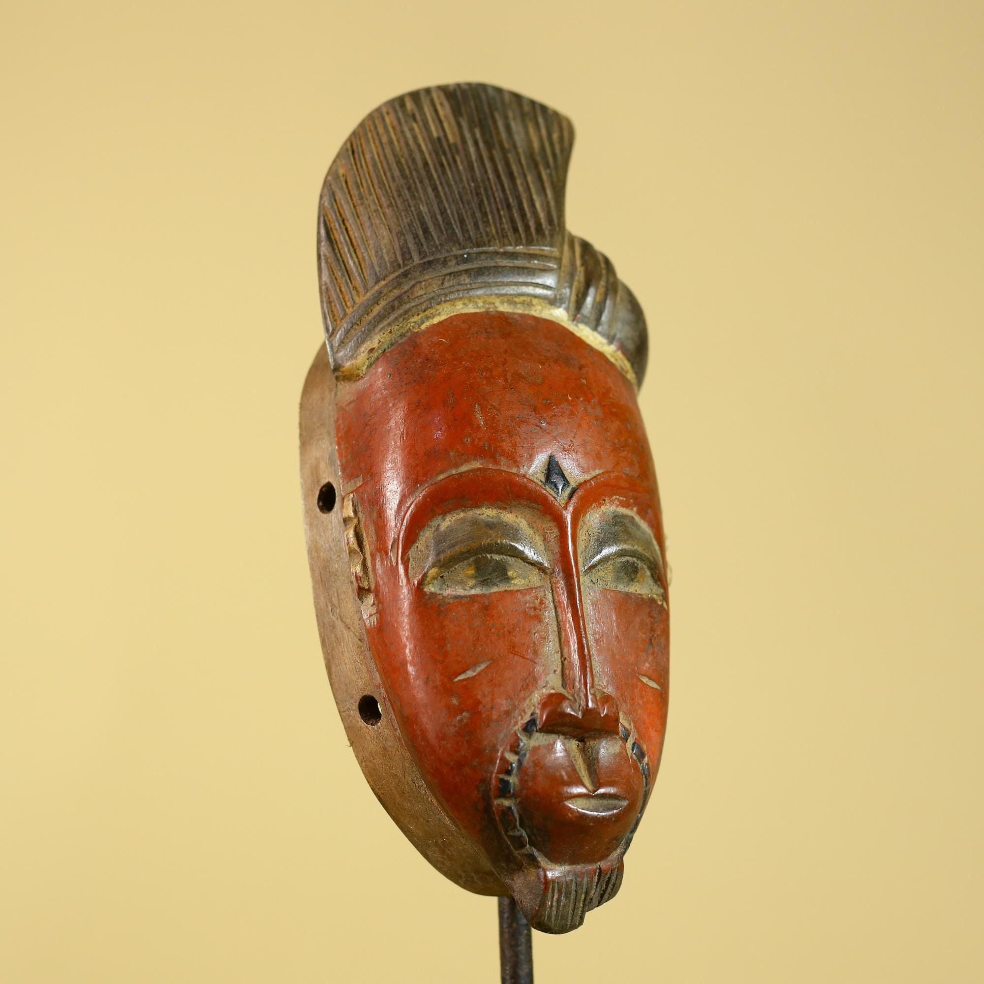 Hand Carved African Mask in Baule Style – Wooden Tribal Wall Art-G6203