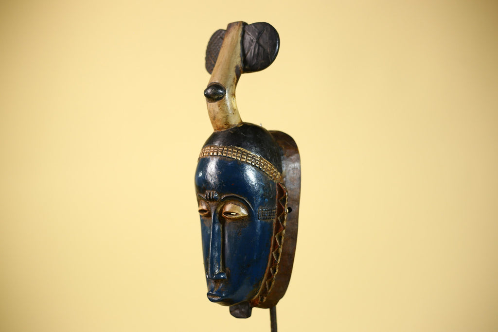 African Mask Wooden Art Baule Tribal Wall Vintage Handmade-G6104