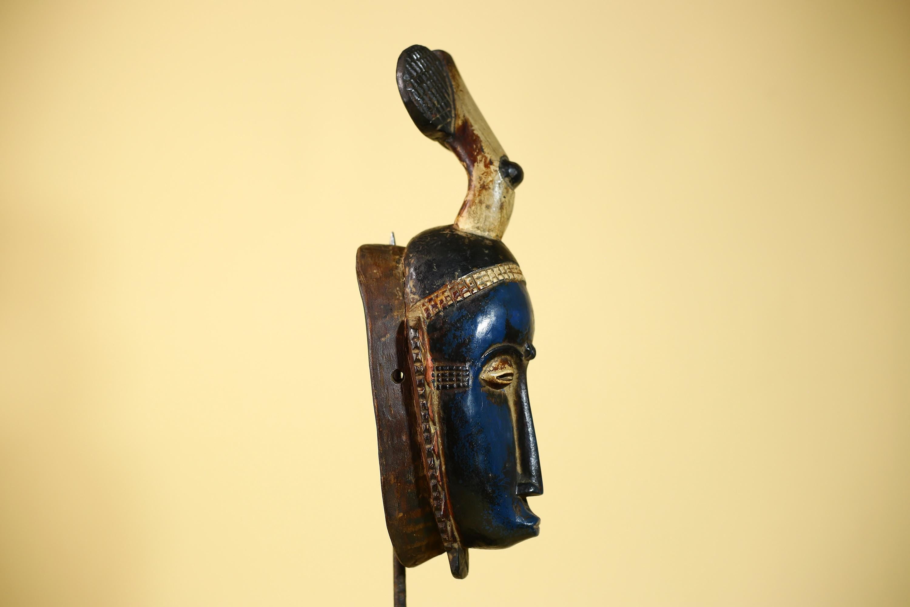African Mask Wooden Art Baule Tribal Wall Vintage Handmade-G6104