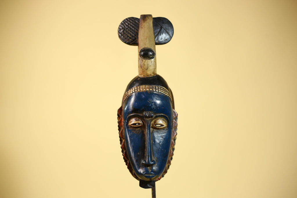 African Mask Wooden Art Baule Tribal Wall Vintage Handmade-G6104