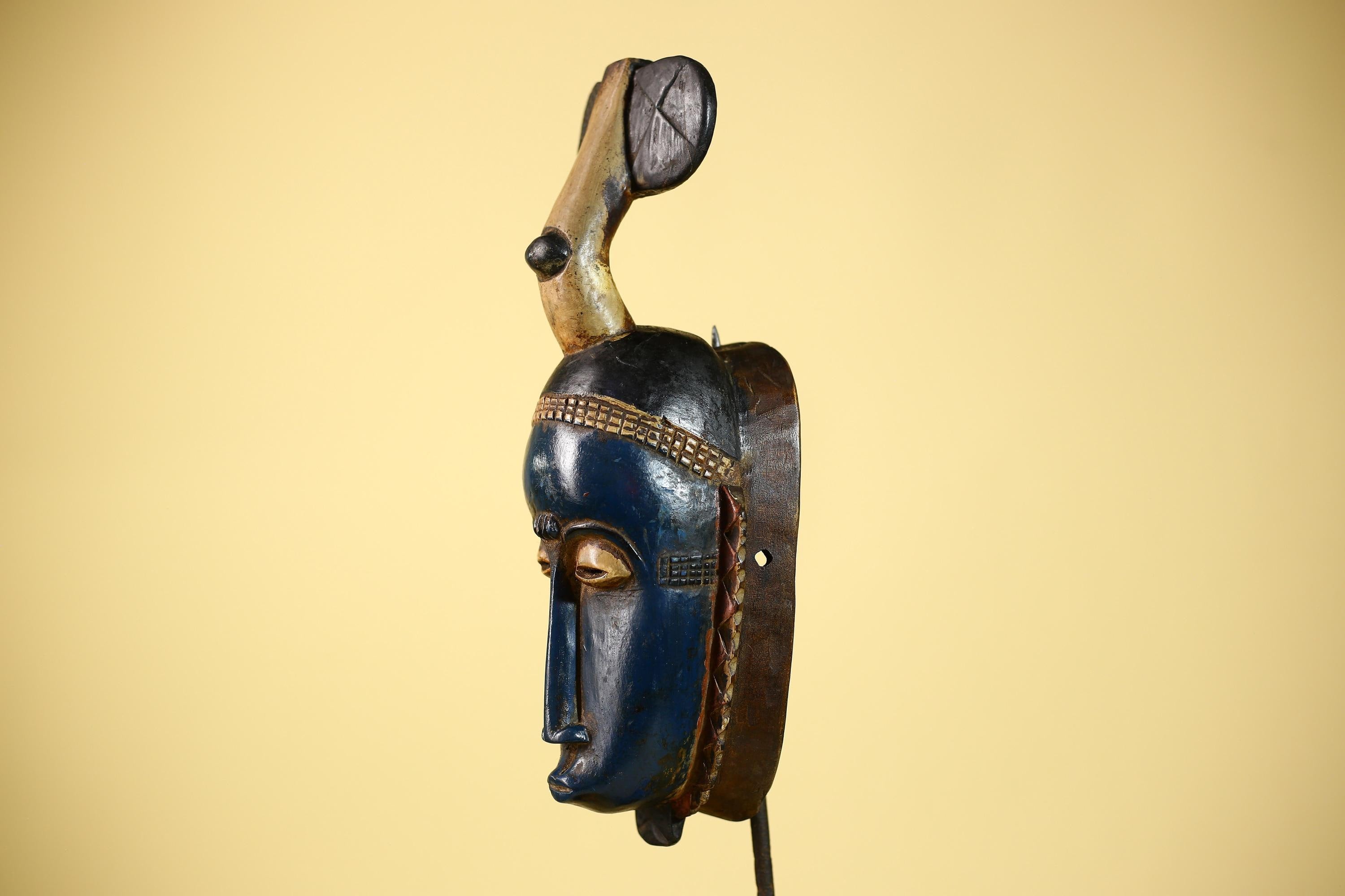 African Mask Wooden Art Baule Tribal Wall Vintage Handmade-G6104