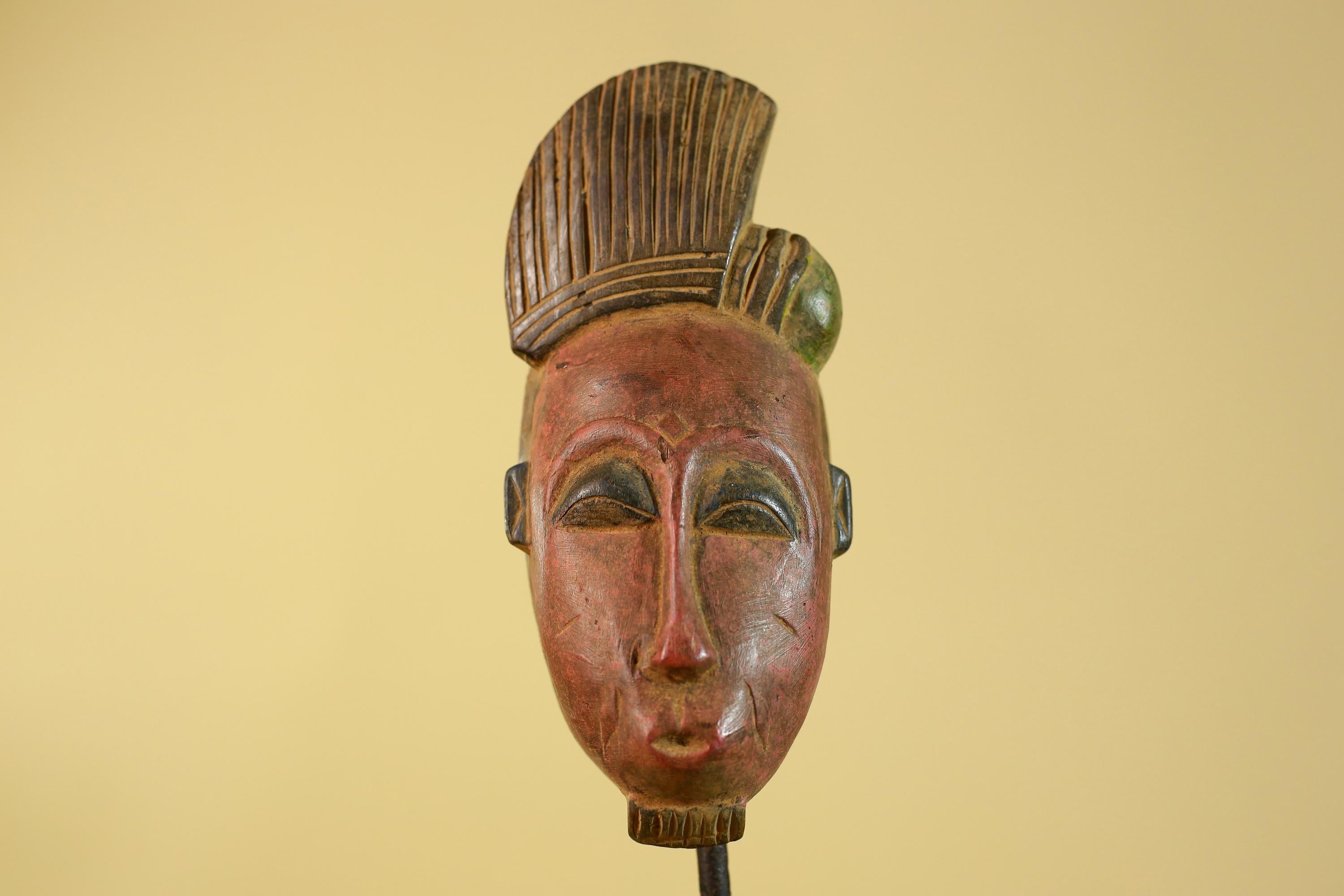 Hand Carved African Mask, Baule Style – Wooden Tribal Wall Art-G6205