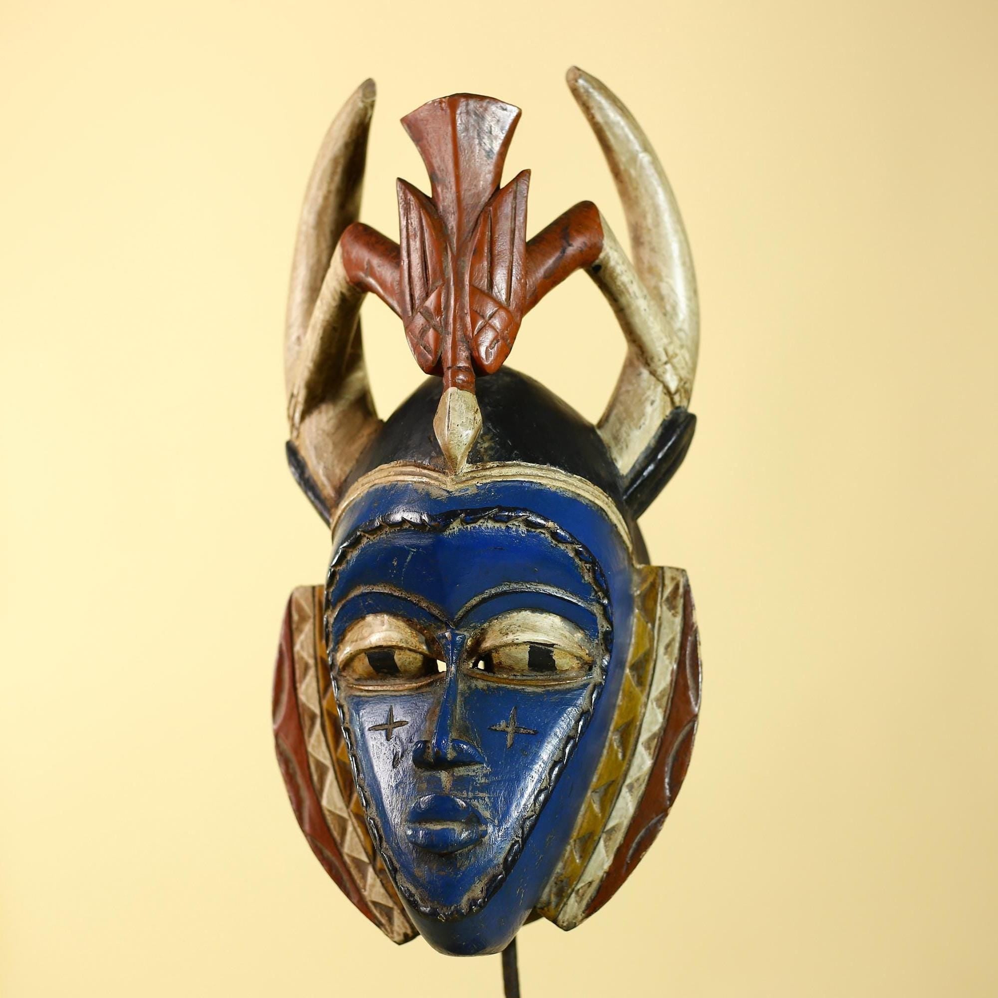 Rare African Mask Guro Wooden Art Handmade Tribal Wall Decor-G6106