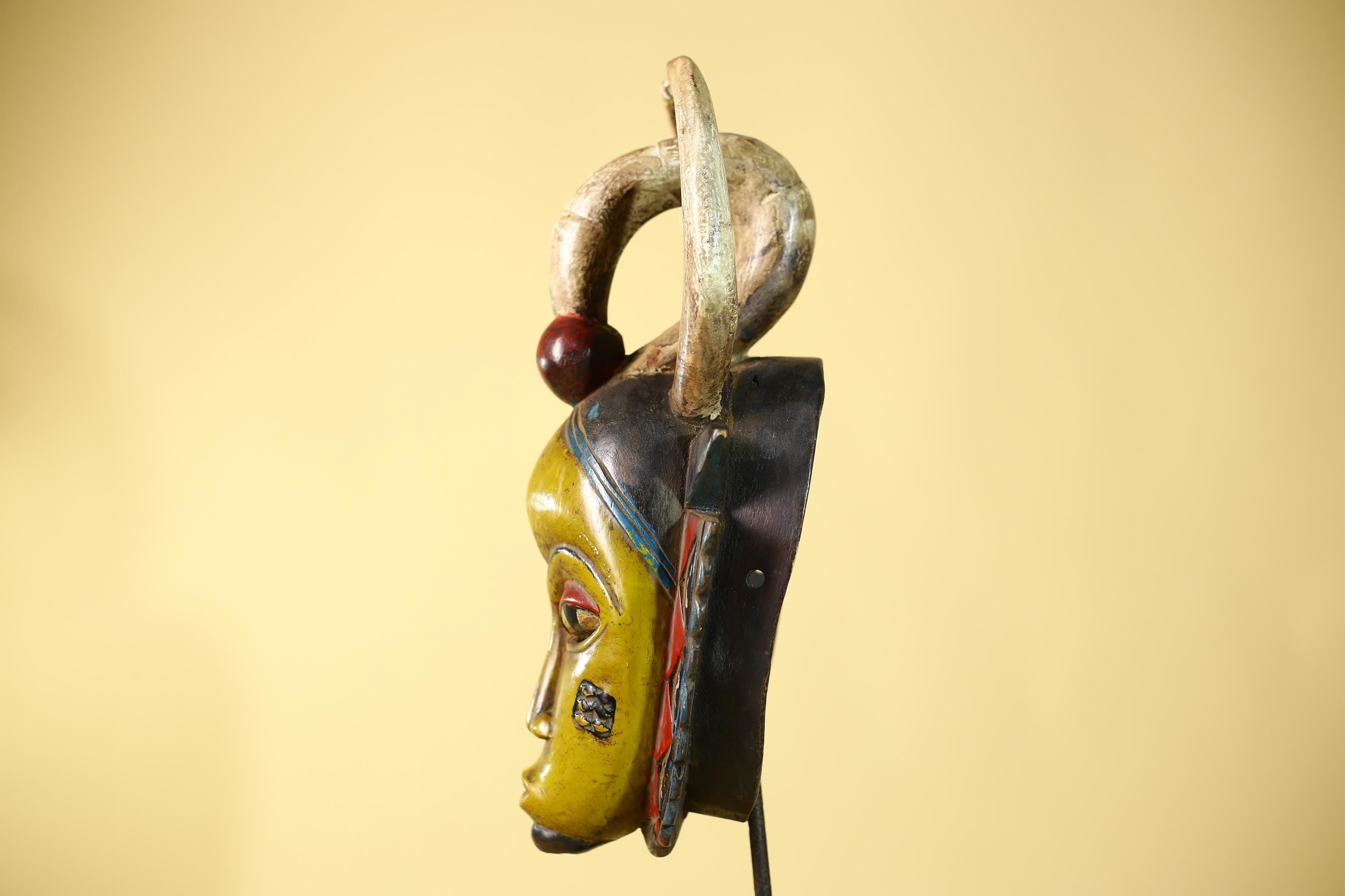 African Mask Baule Unique Carved Wood Art Vintage Tribal Wall Decor-G6108
