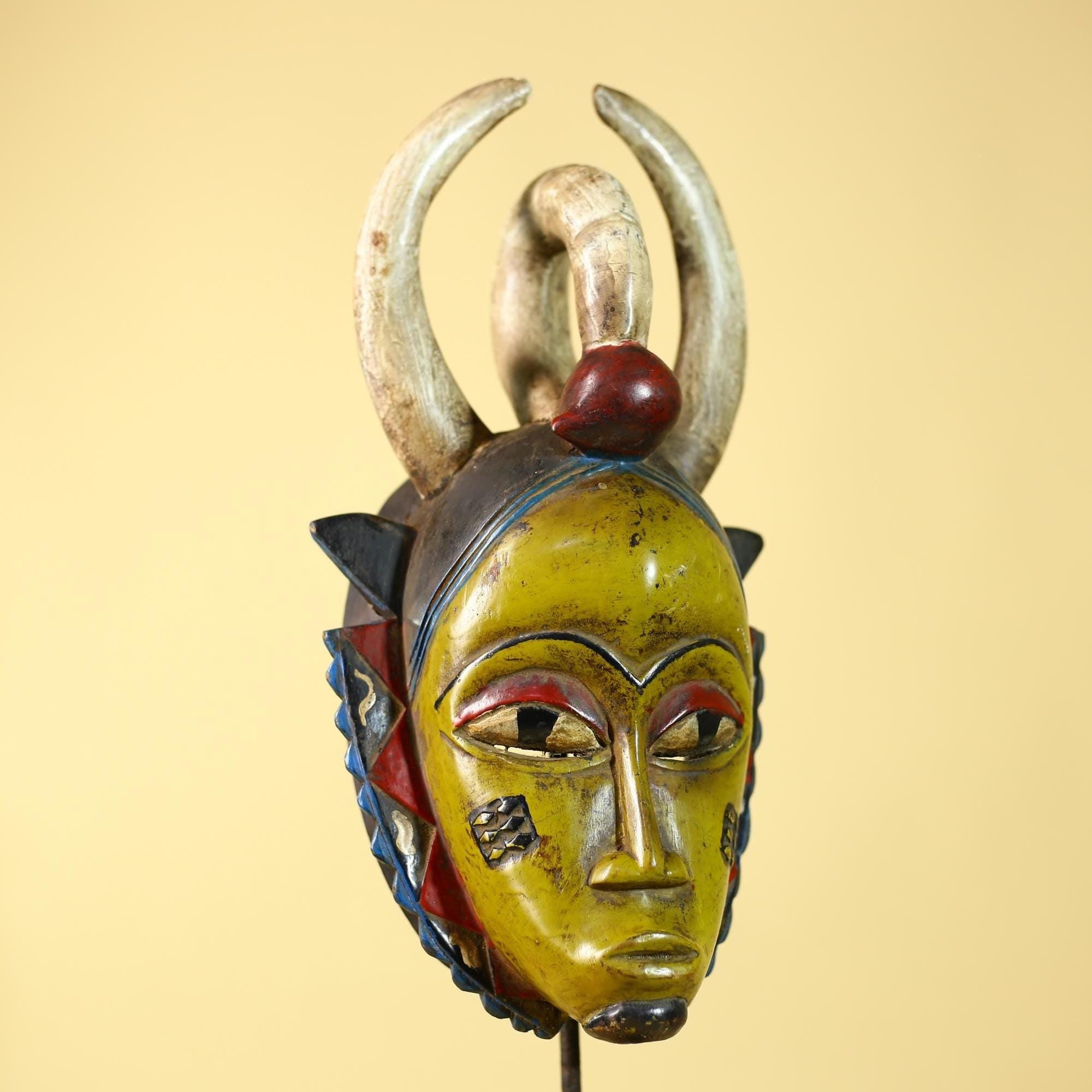 African Mask Baule Unique Carved Wood Art Vintage Tribal Wall Decor-G6108