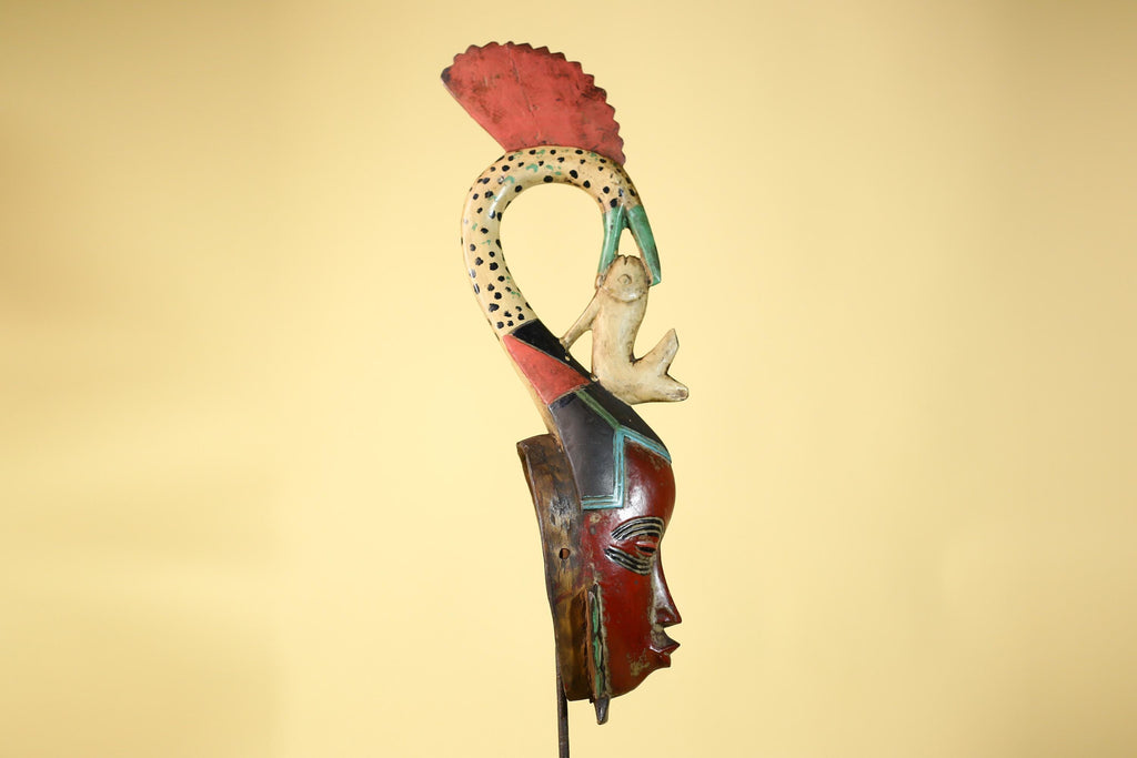 African Mask Baule Bird Crest Wooden African Art Wall Decor Tribal-G6111