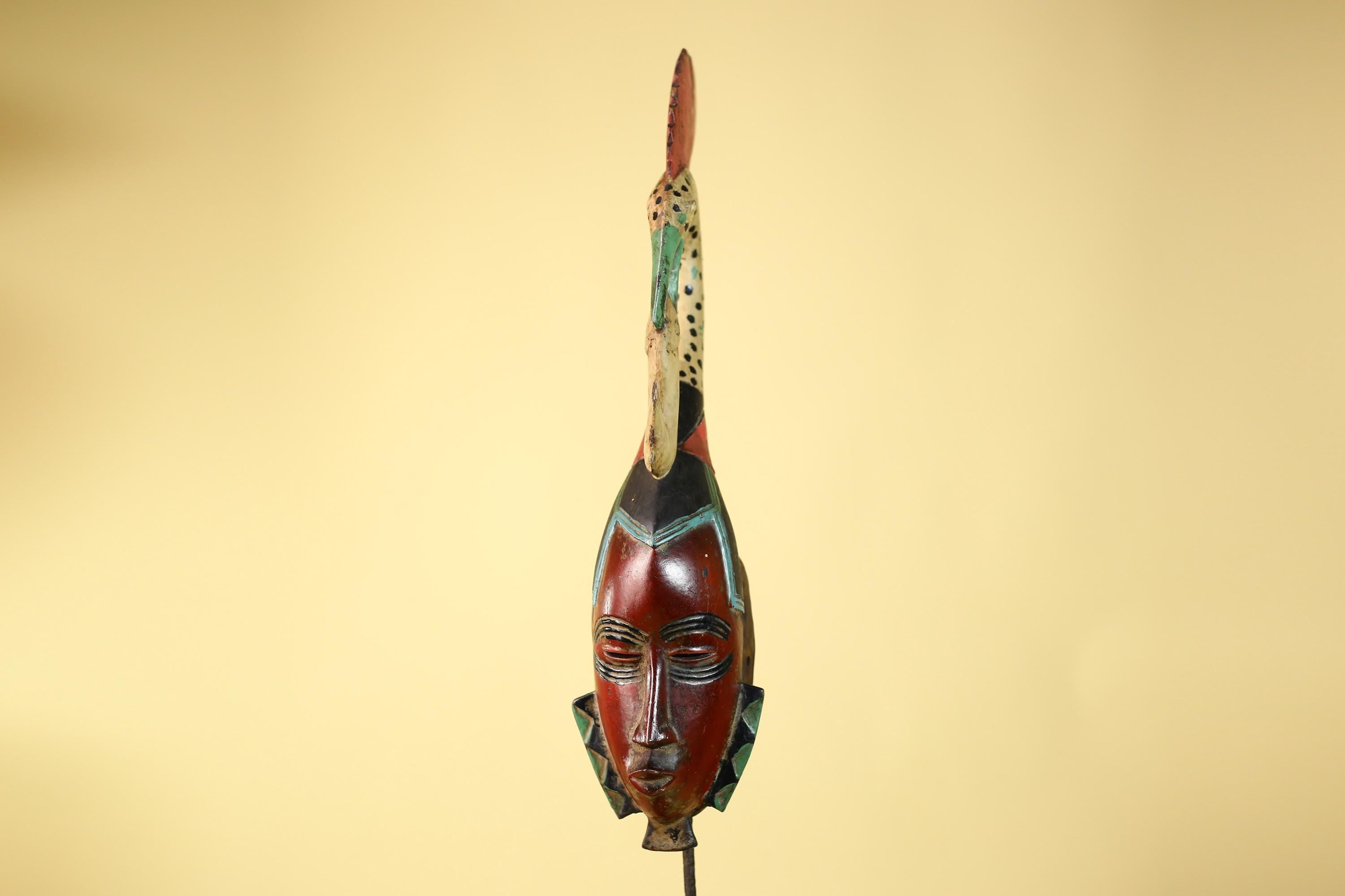 African Mask Baule Bird Crest Wooden African Art Wall Decor Tribal-G6111