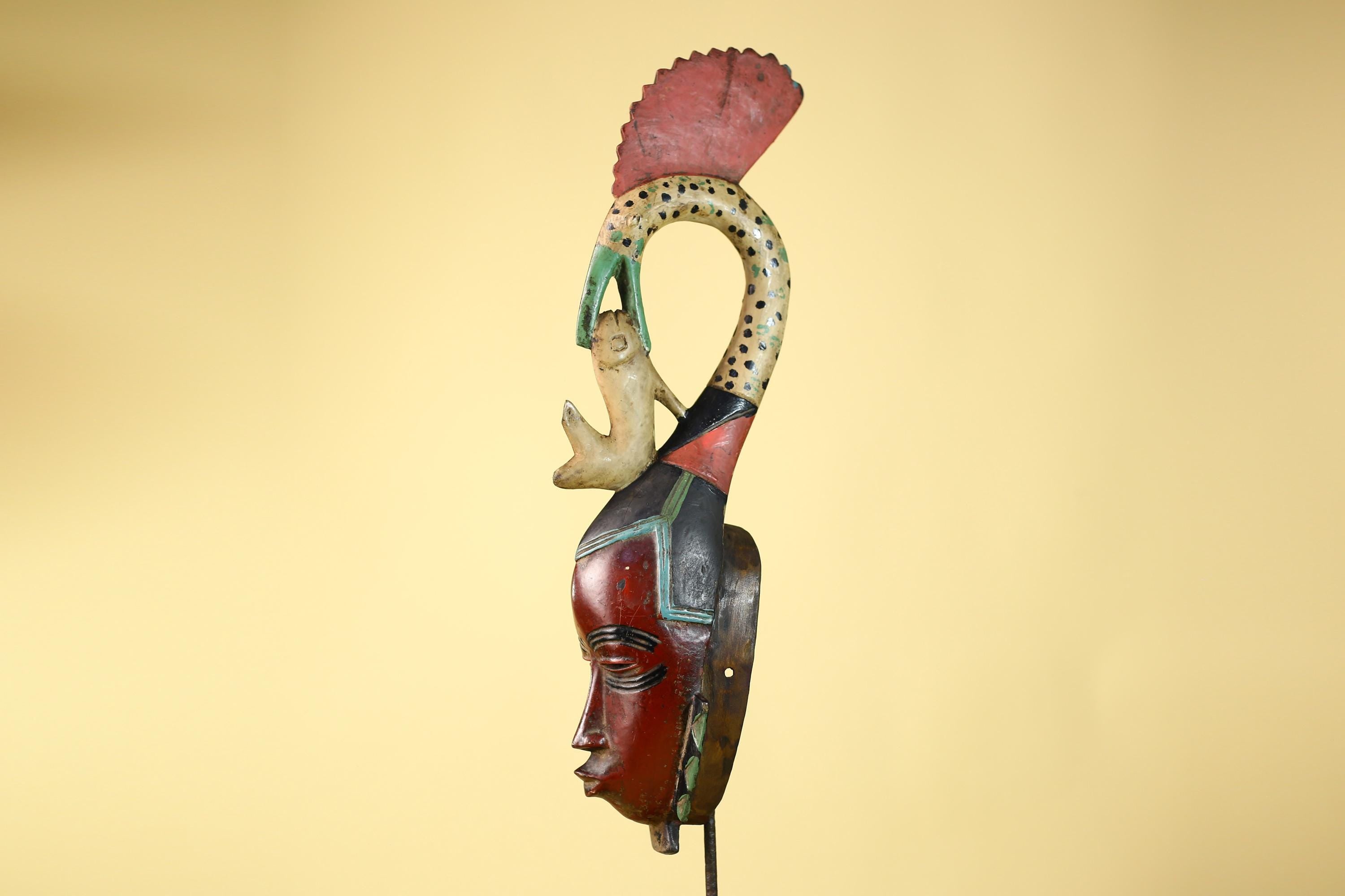 African Mask Baule Bird Crest Wooden African Art Wall Decor Tribal-G6111