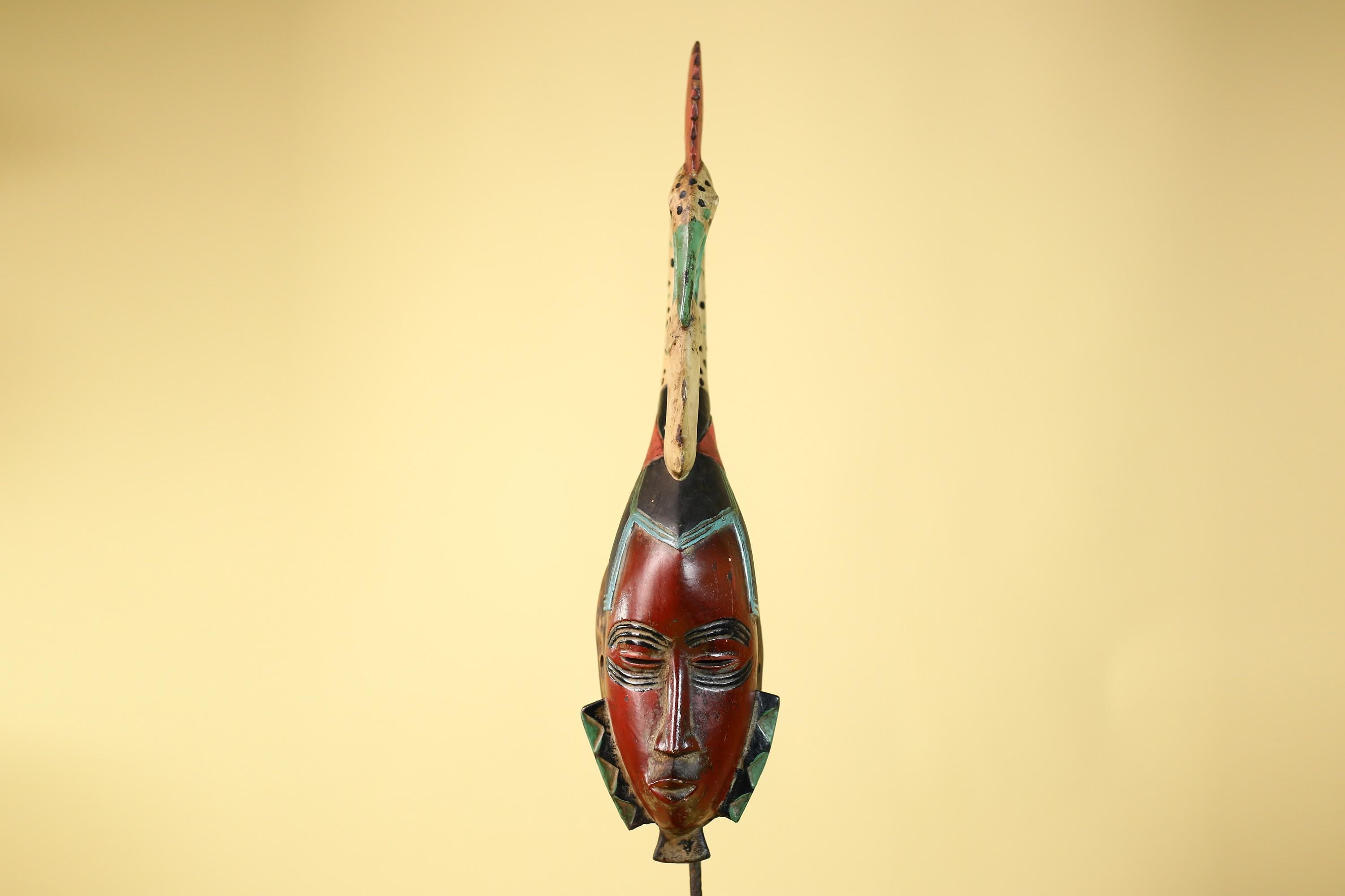 African Mask Baule Bird Crest Wooden African Art Wall Decor Tribal-G6111