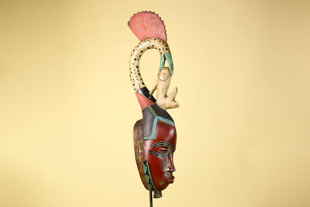 African Mask Baule Bird Crest Wooden African Art Wall Decor Tribal-G6111