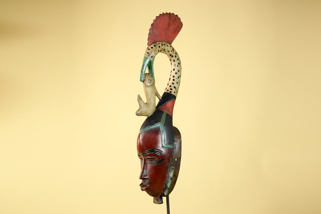 African Mask Baule Bird Crest Wooden African Art Wall Decor Tribal-G6111