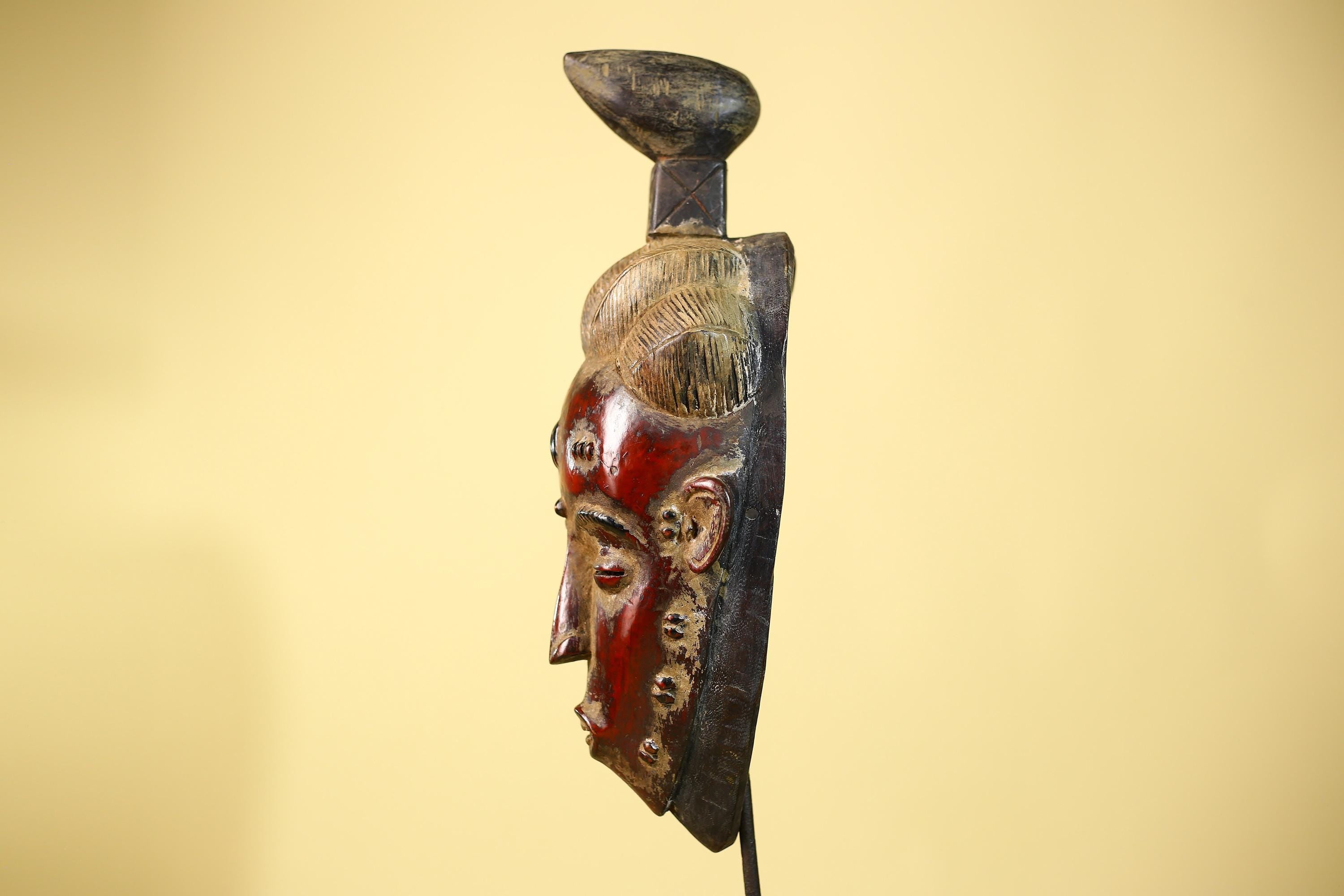 African Mask Baule Wooden African  Tribal Wall Art Vintage Decor-G6113