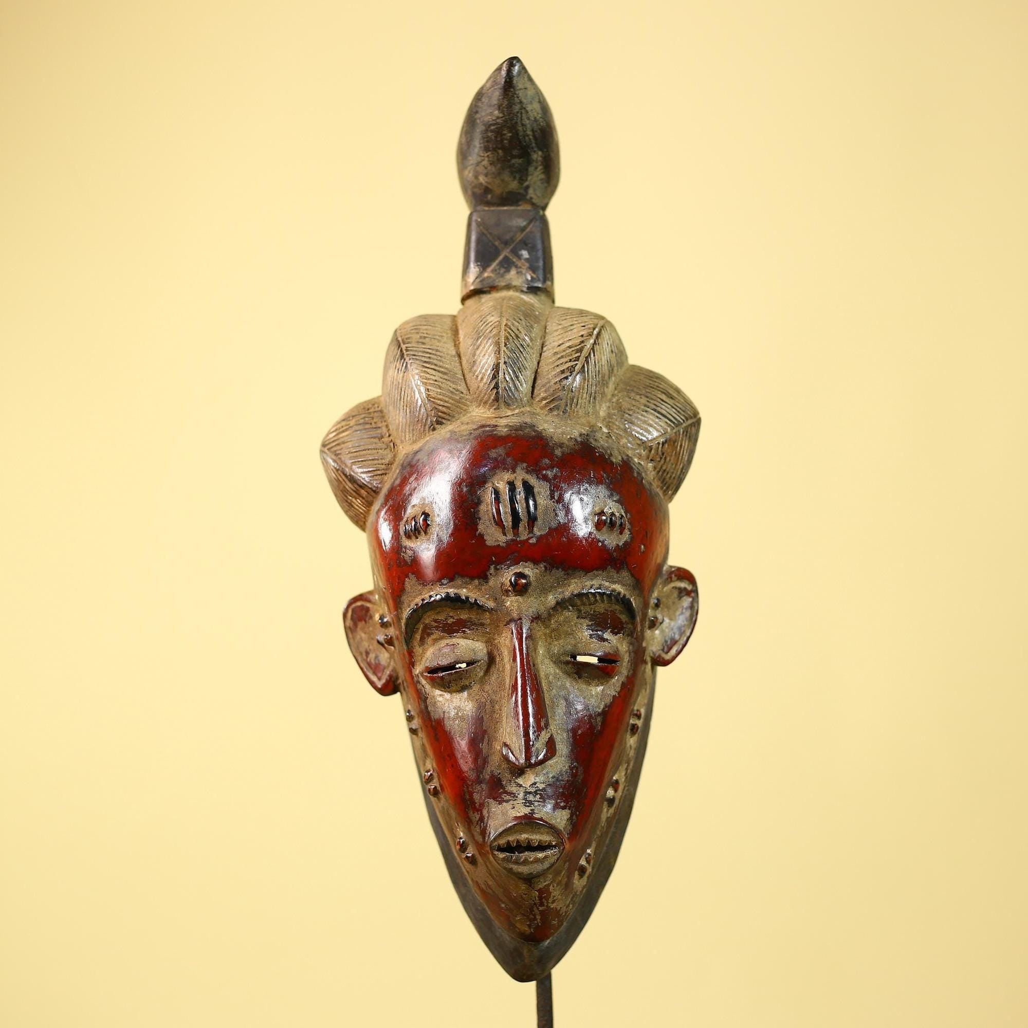 African Mask Baule Wooden African  Tribal Wall Art Vintage Decor-G6113