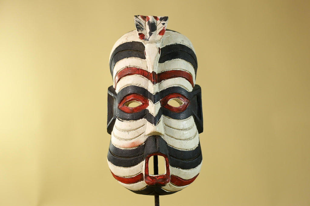 African Tribal Wall Art Kifwebe Mask, Songye Congo Striped Carved Wood-G6206