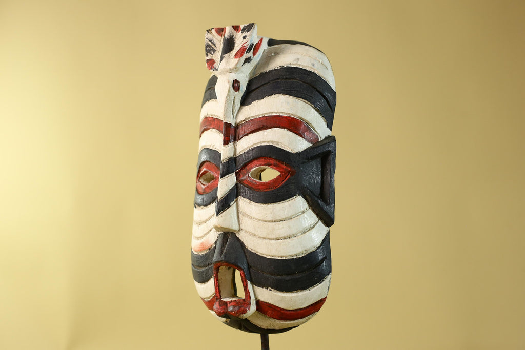 African Tribal Wall Art Kifwebe Mask, Songye Congo Striped Carved Wood-G6206
