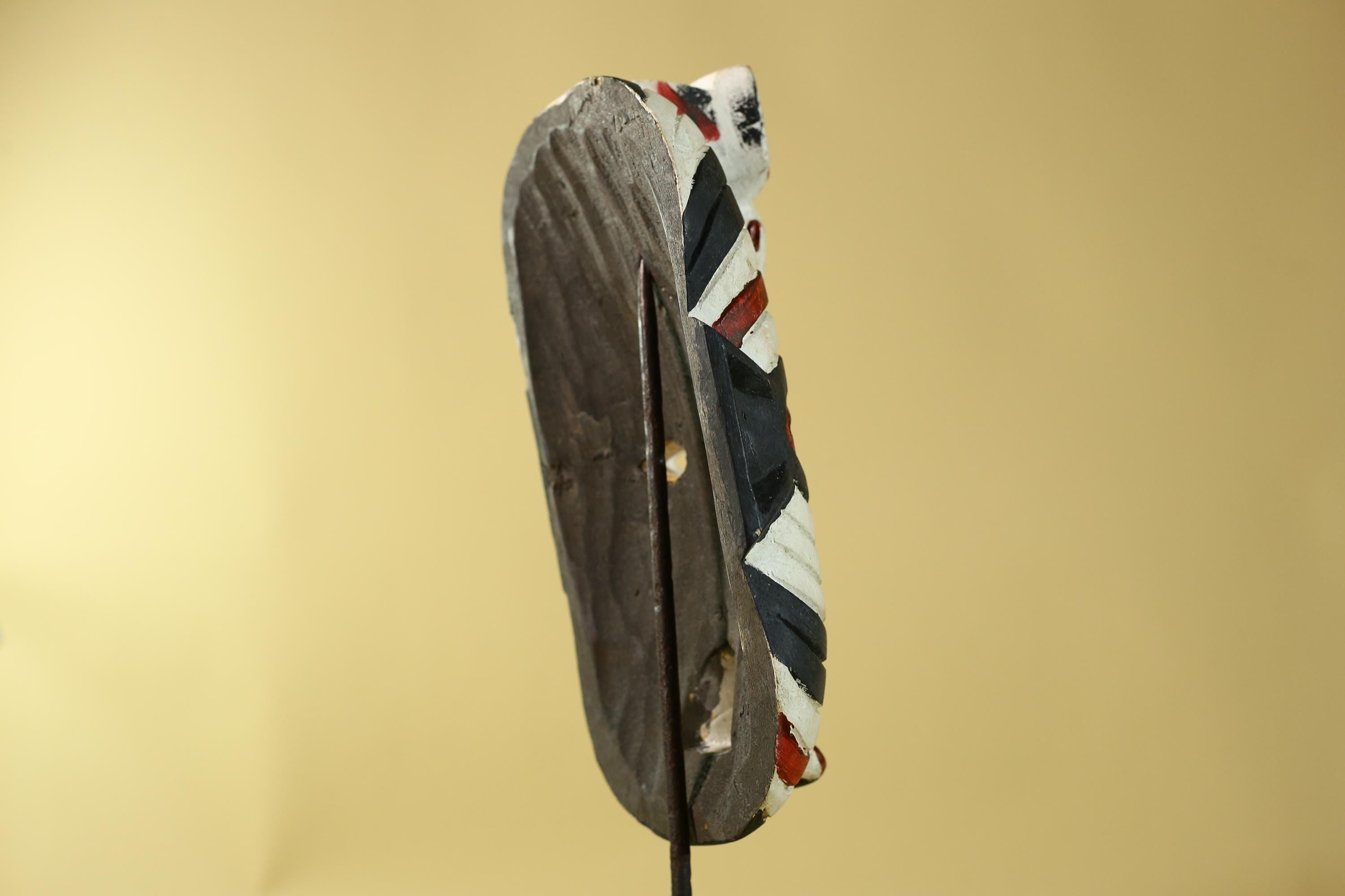 African Tribal Wall Art Kifwebe Mask, Songye Congo Striped Carved Wood-G6206