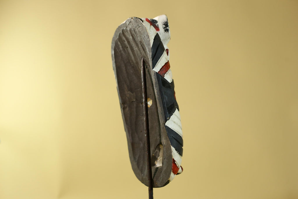 African Tribal Wall Art Kifwebe Mask, Songye Congo Striped Carved Wood-G6206