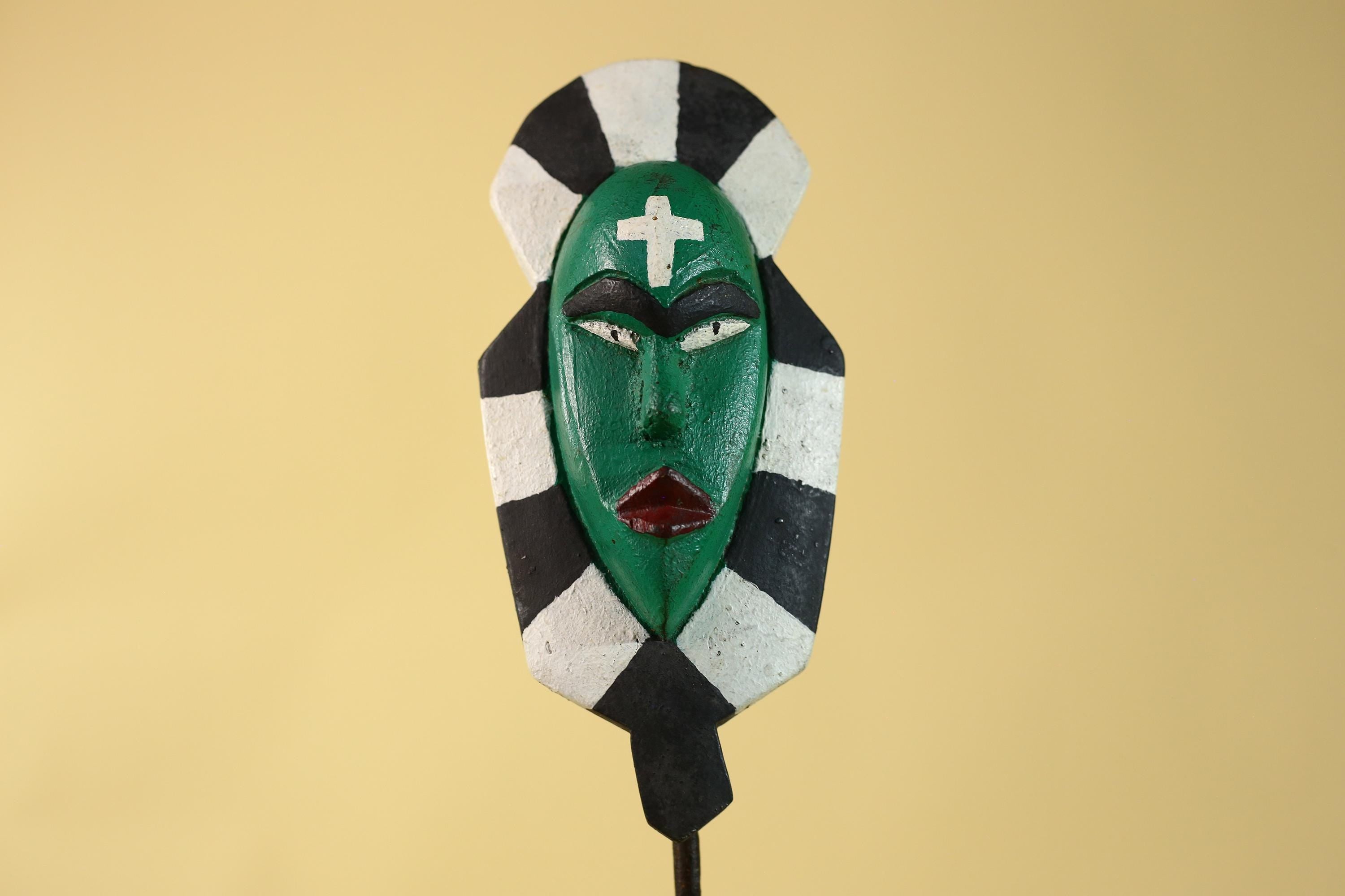 African Kongo Style Ritual Mask, Hand Carved Wooden Mask with Cross Symbol-G6210
