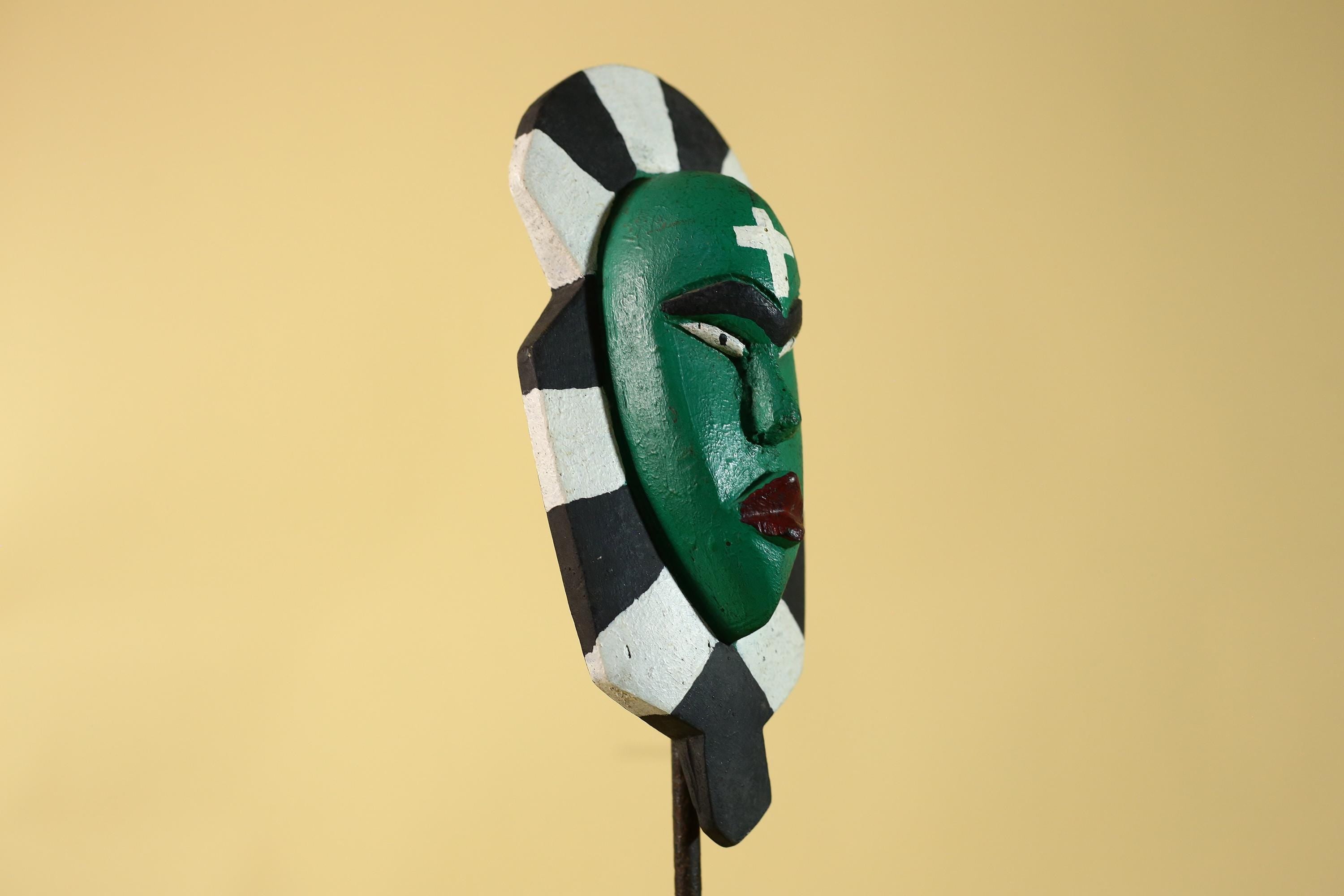 African Kongo Style Ritual Mask, Hand Carved Wooden Mask with Cross Symbol-G6210