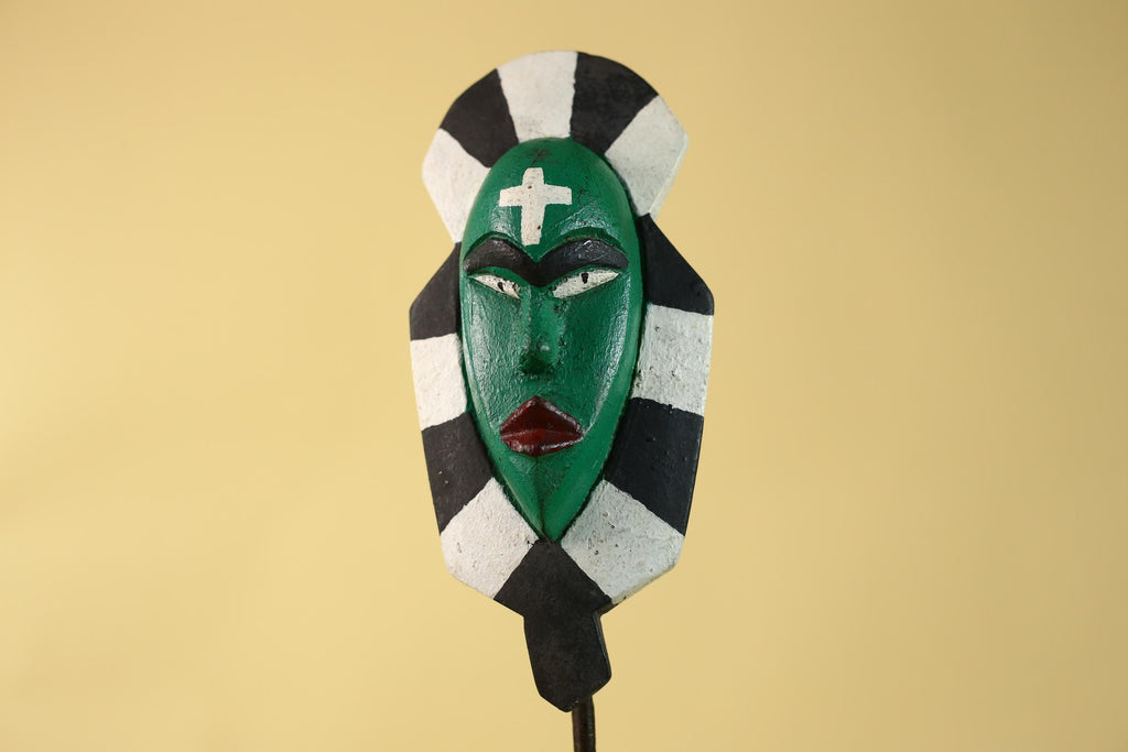 African Kongo Style Ritual Mask, Hand Carved Wooden Mask with Cross Symbol-G6210