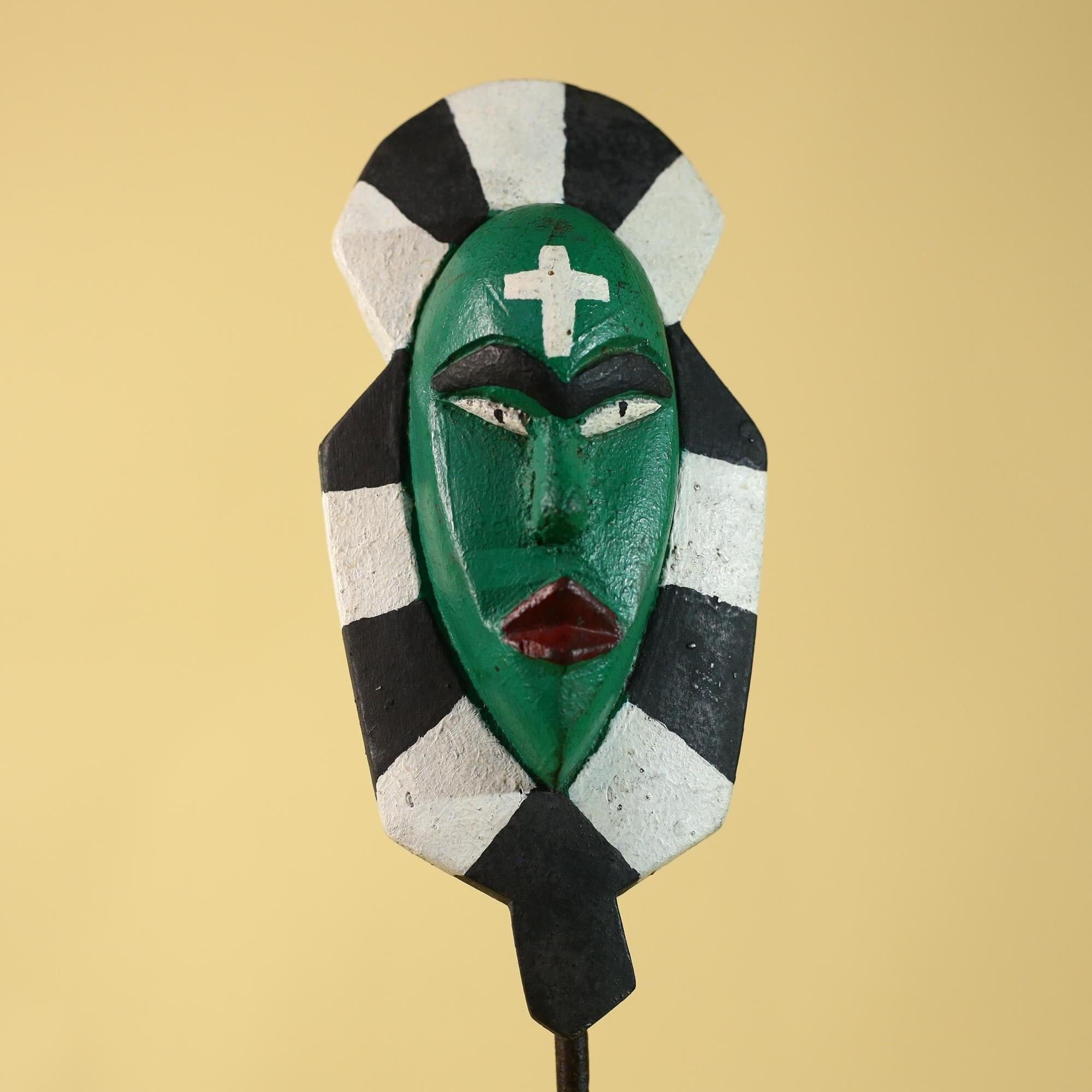 African Kongo Style Ritual Mask, Hand Carved Wooden Mask with Cross Symbol-G6210