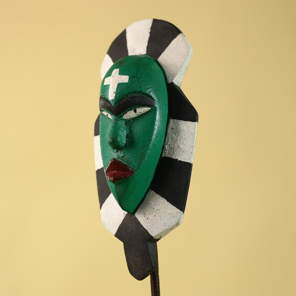 African Kongo Style Ritual Mask, Hand Carved Wooden Mask with Cross Symbol-G6210