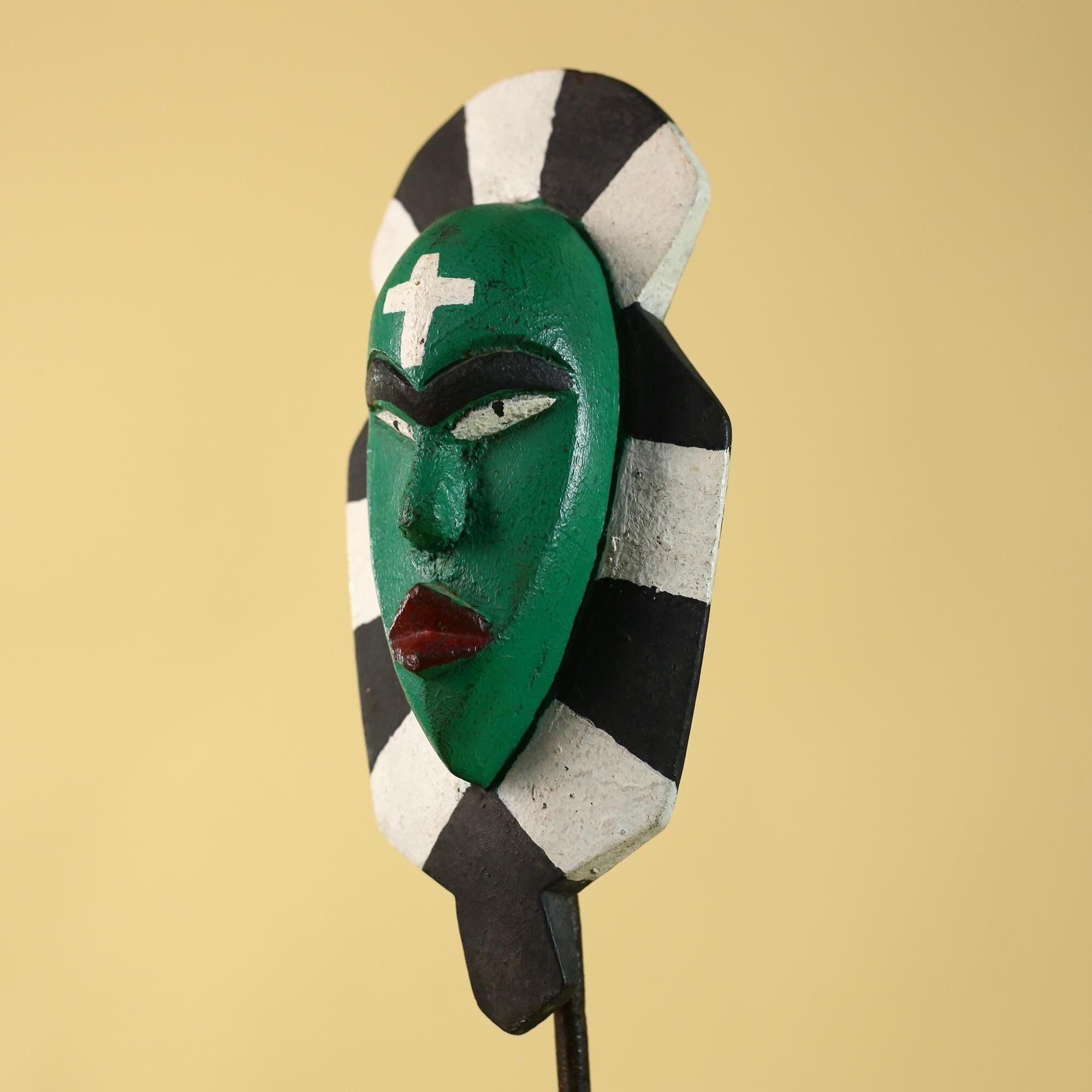 African Kongo Style Ritual Mask, Hand Carved Wooden Mask with Cross Symbol-G6210