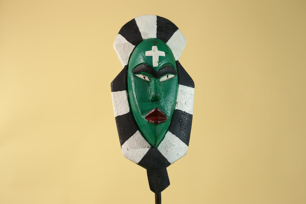 African Kongo Style Ritual Mask, Hand Carved Wooden Mask with Cross Symbol-G6210