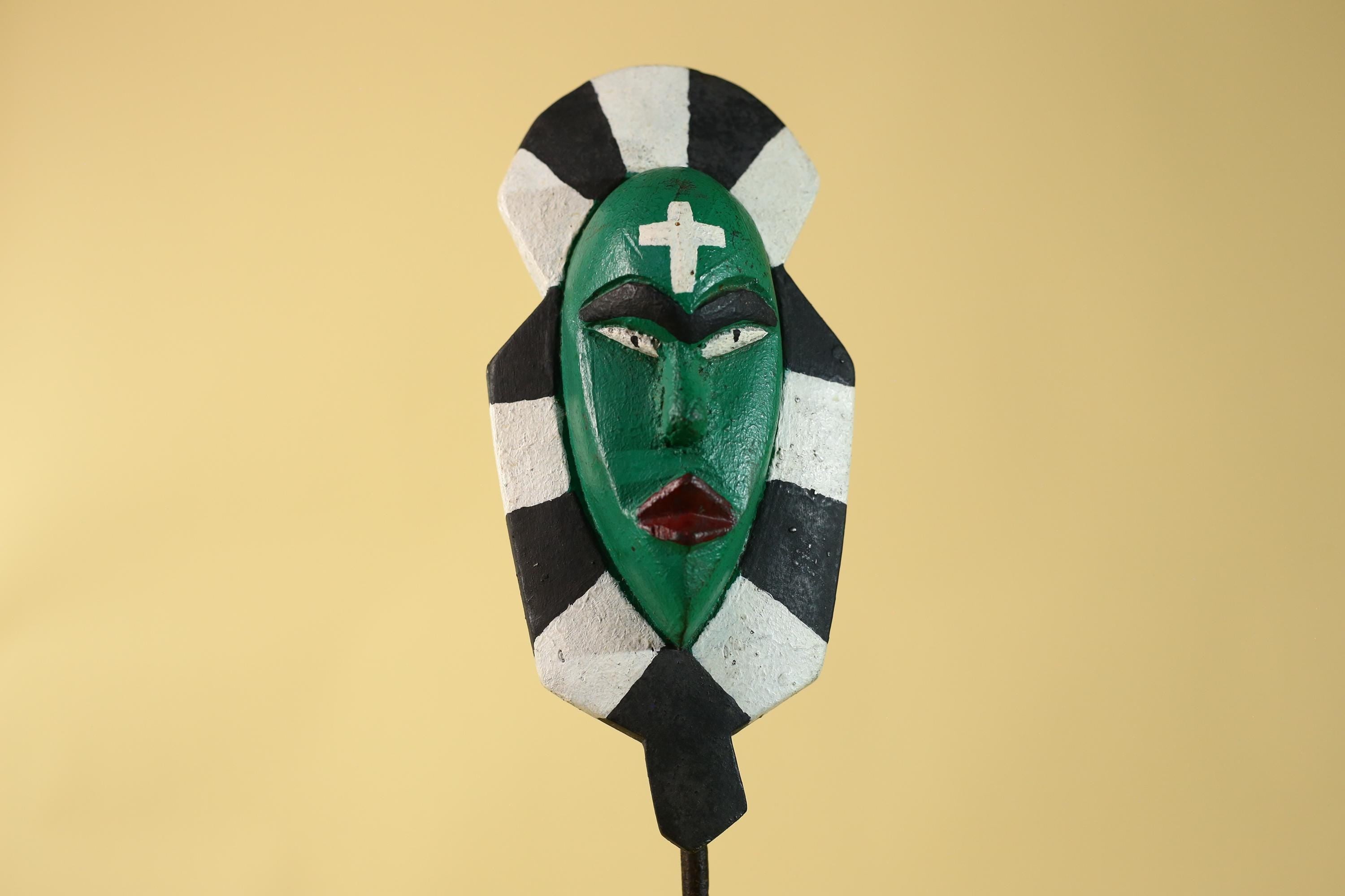 African Kongo Style Ritual Mask, Hand Carved Wooden Mask with Cross Symbol-G6210