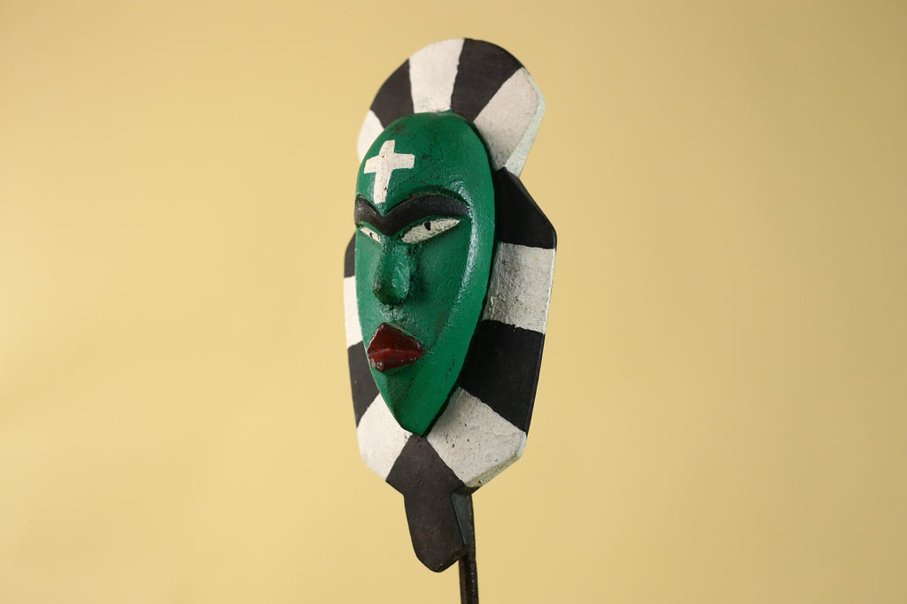 African Kongo Style Ritual Mask, Hand Carved Wooden Mask with Cross Symbol-G6210