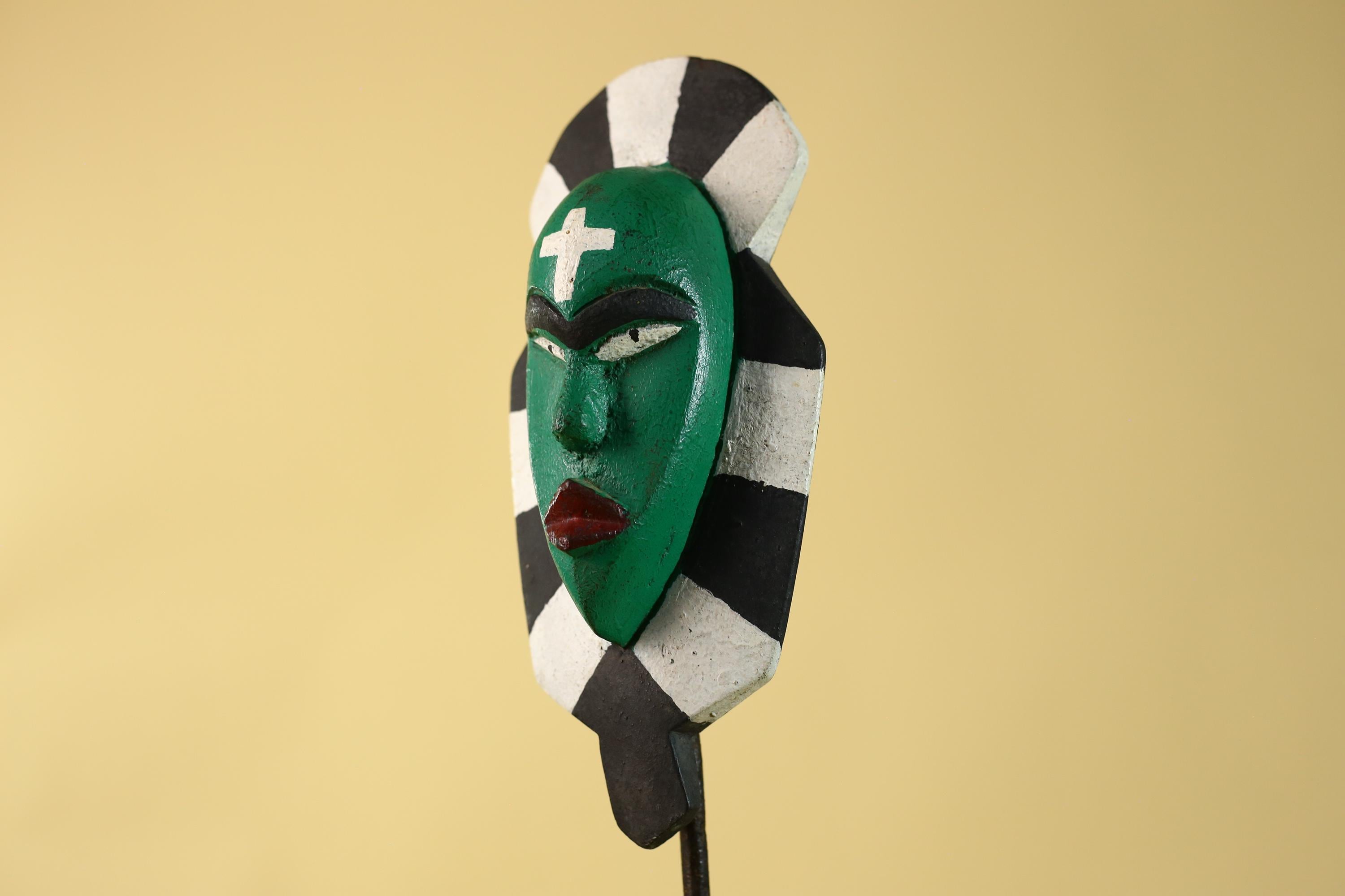 African Kongo Style Ritual Mask, Hand Carved Wooden Mask with Cross Symbol-G6210