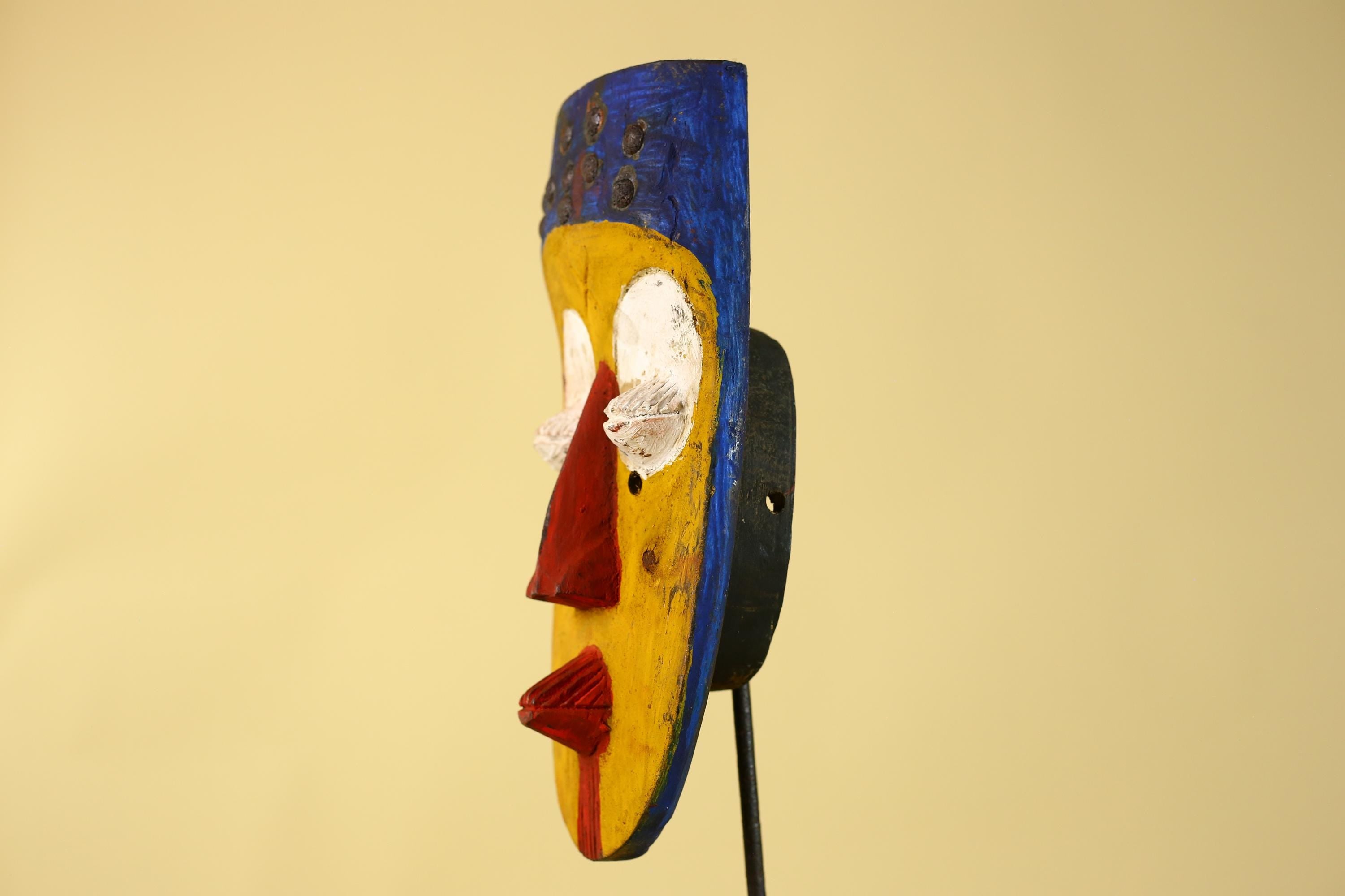 African Tribal Wall Mask, Hand Carved Painted Wooden Face Mask Art-G6211
