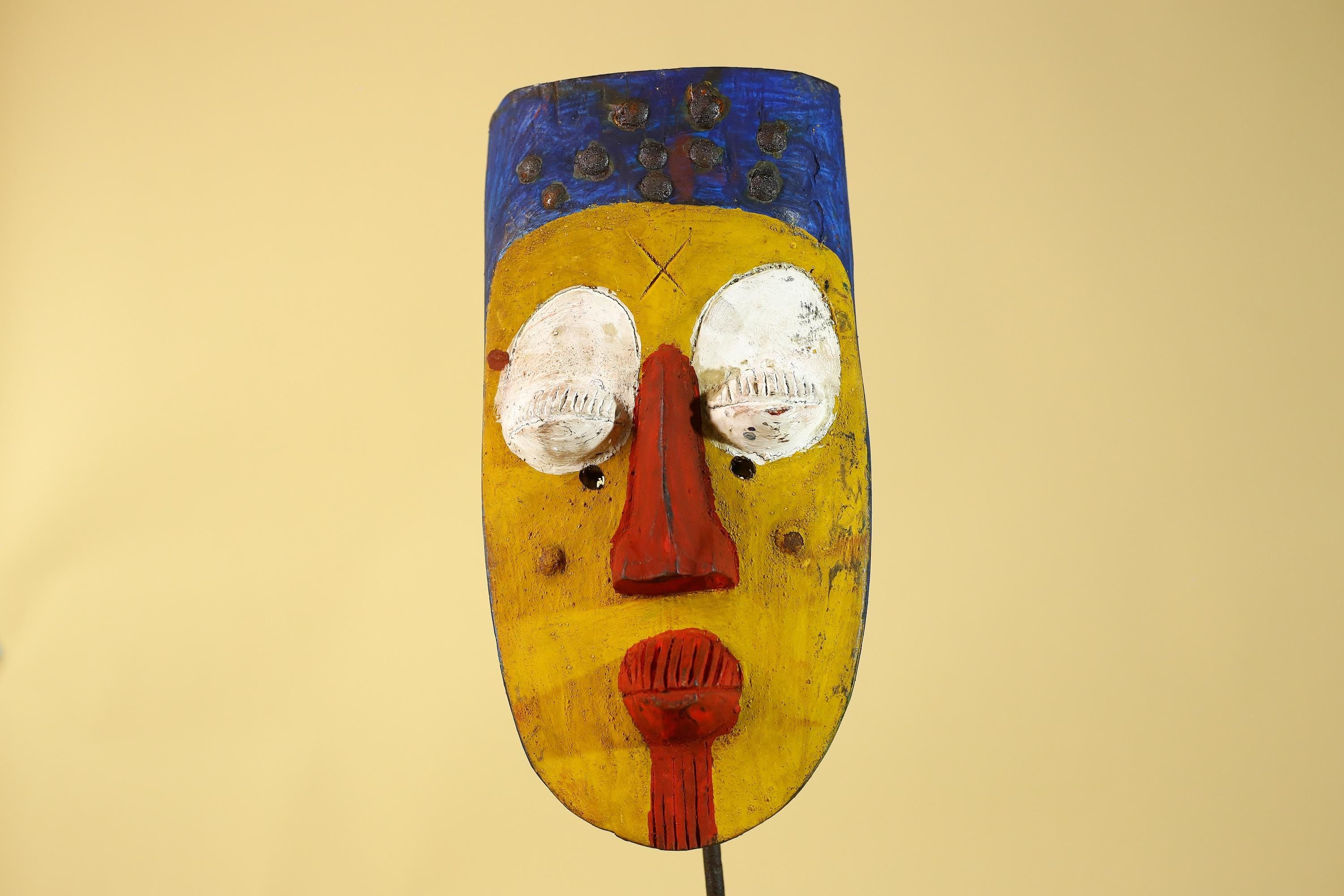 African Tribal Wall Mask, Hand Carved Painted Wooden Face Mask Art-G6211