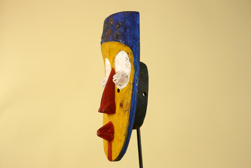 African Tribal Wall Mask, Hand Carved Painted Wooden Face Mask Art-G6211