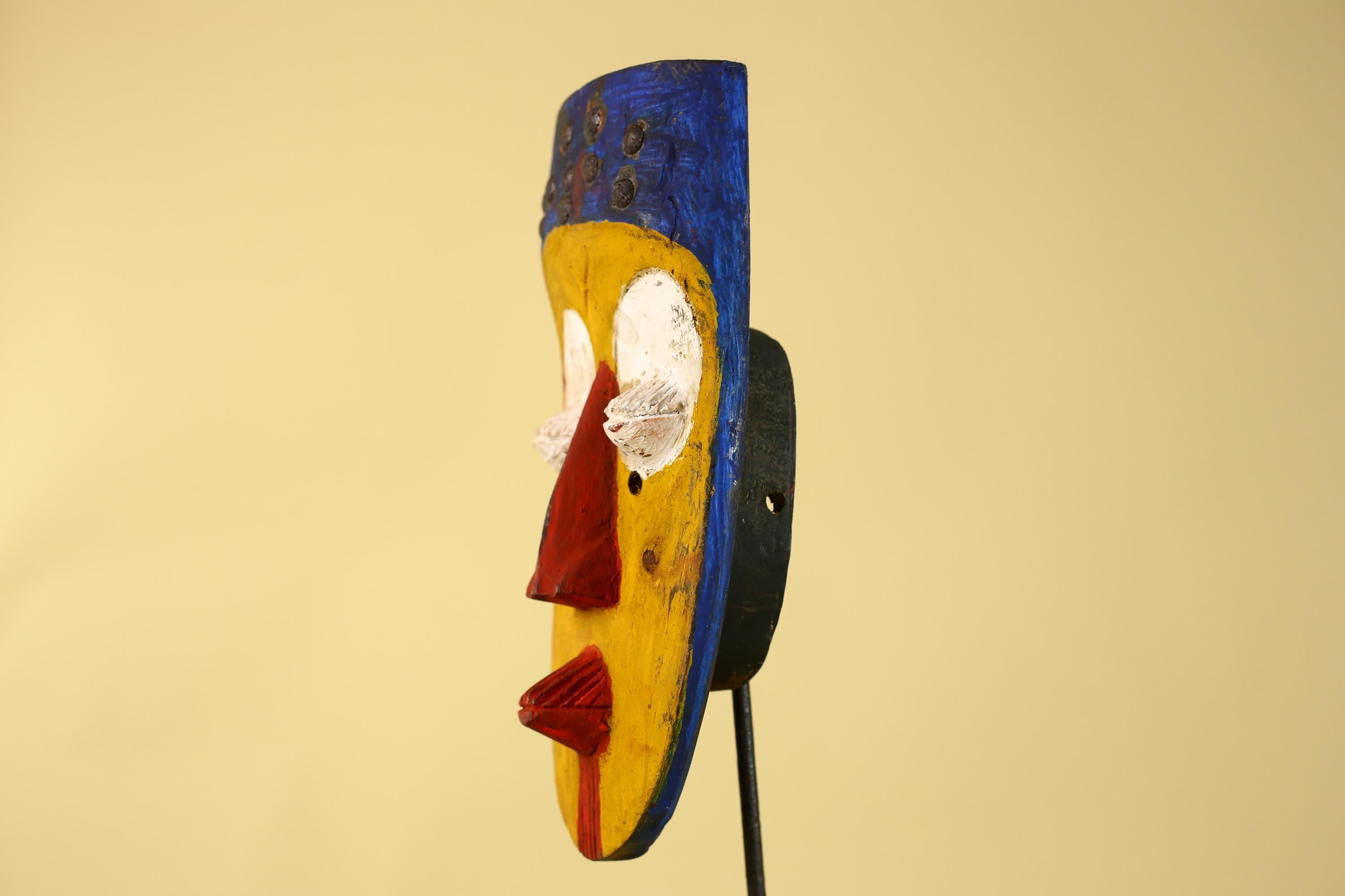 African Tribal Wall Mask, Hand Carved Painted Wooden Face Mask Art-G6211